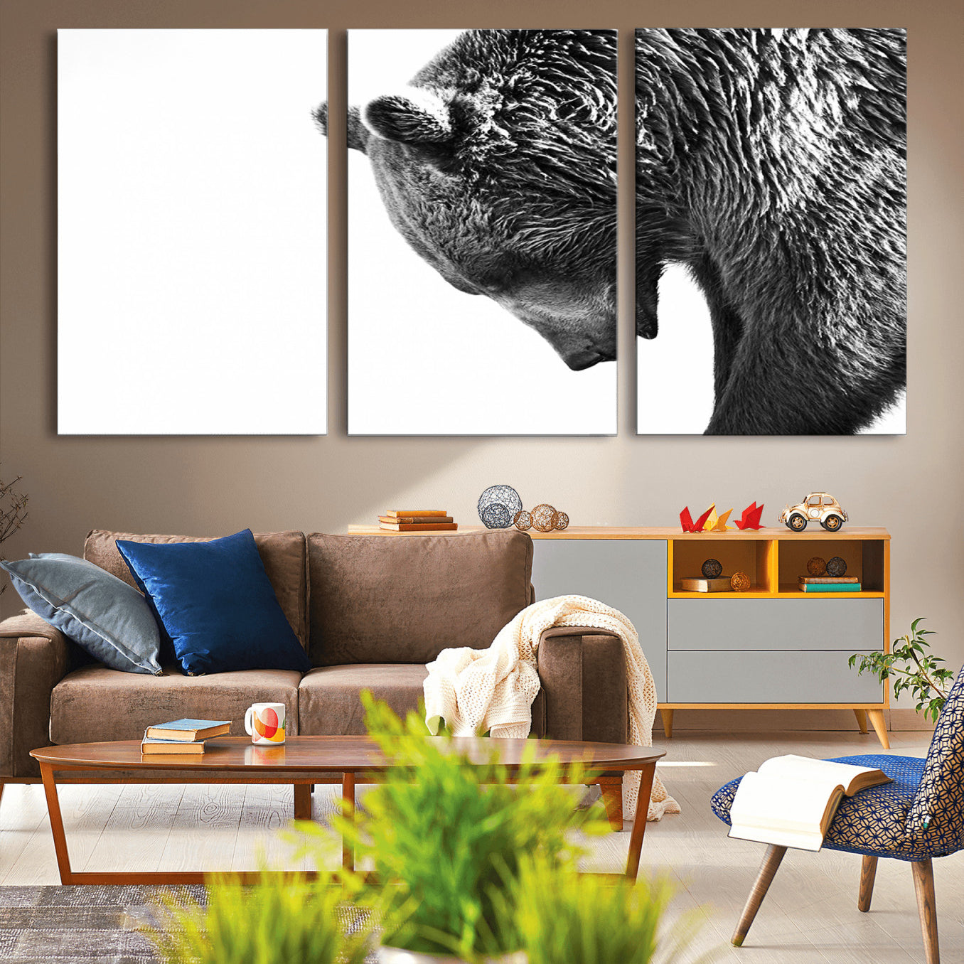 -Black and White Grizzly 399 Bear Canvas Print Wall Art | Large Wildlife Canvas Print for Living