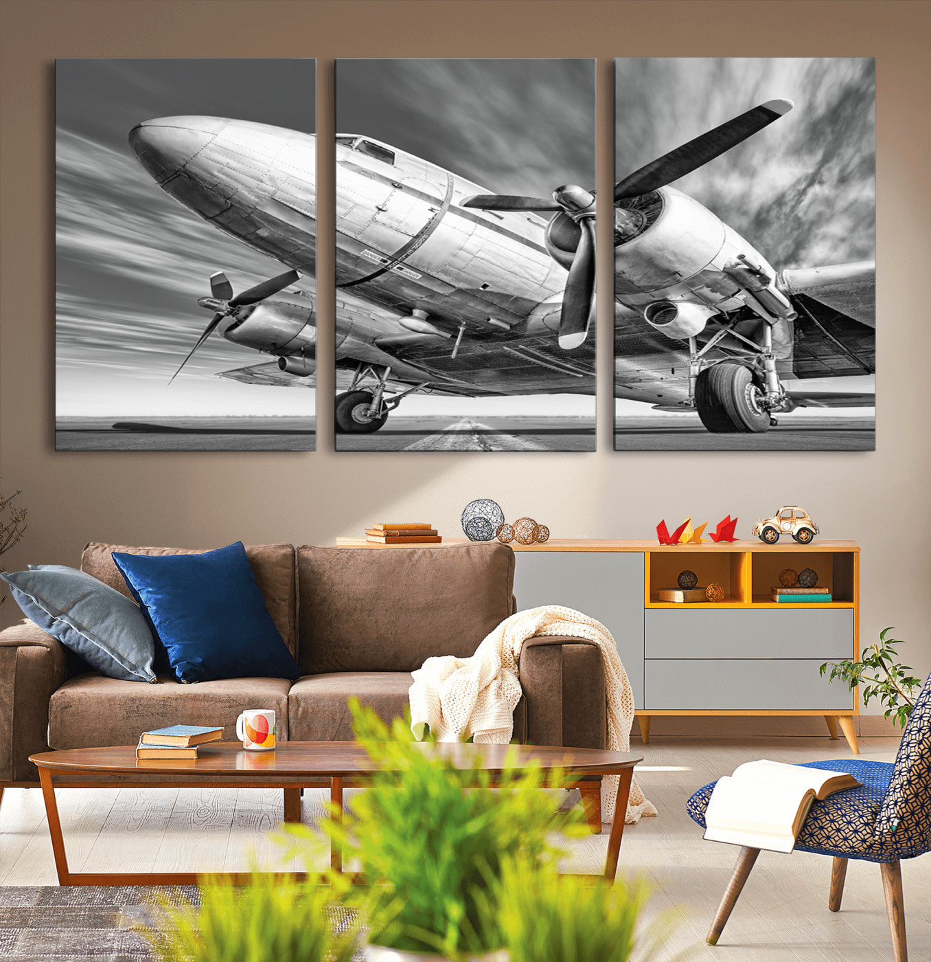 82744-MGV-CV-36X24-Vintage Airplane on Runway Canvas Print