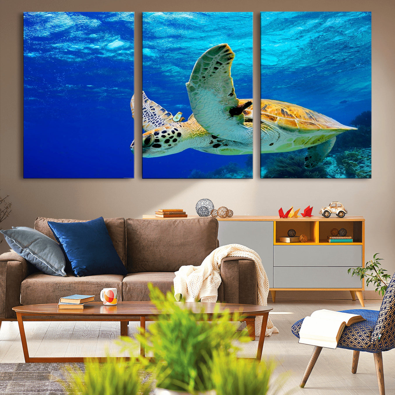 -Sea Turtle Wall Art Canvas Print, Sea life in the Ocean Wall Art Printing