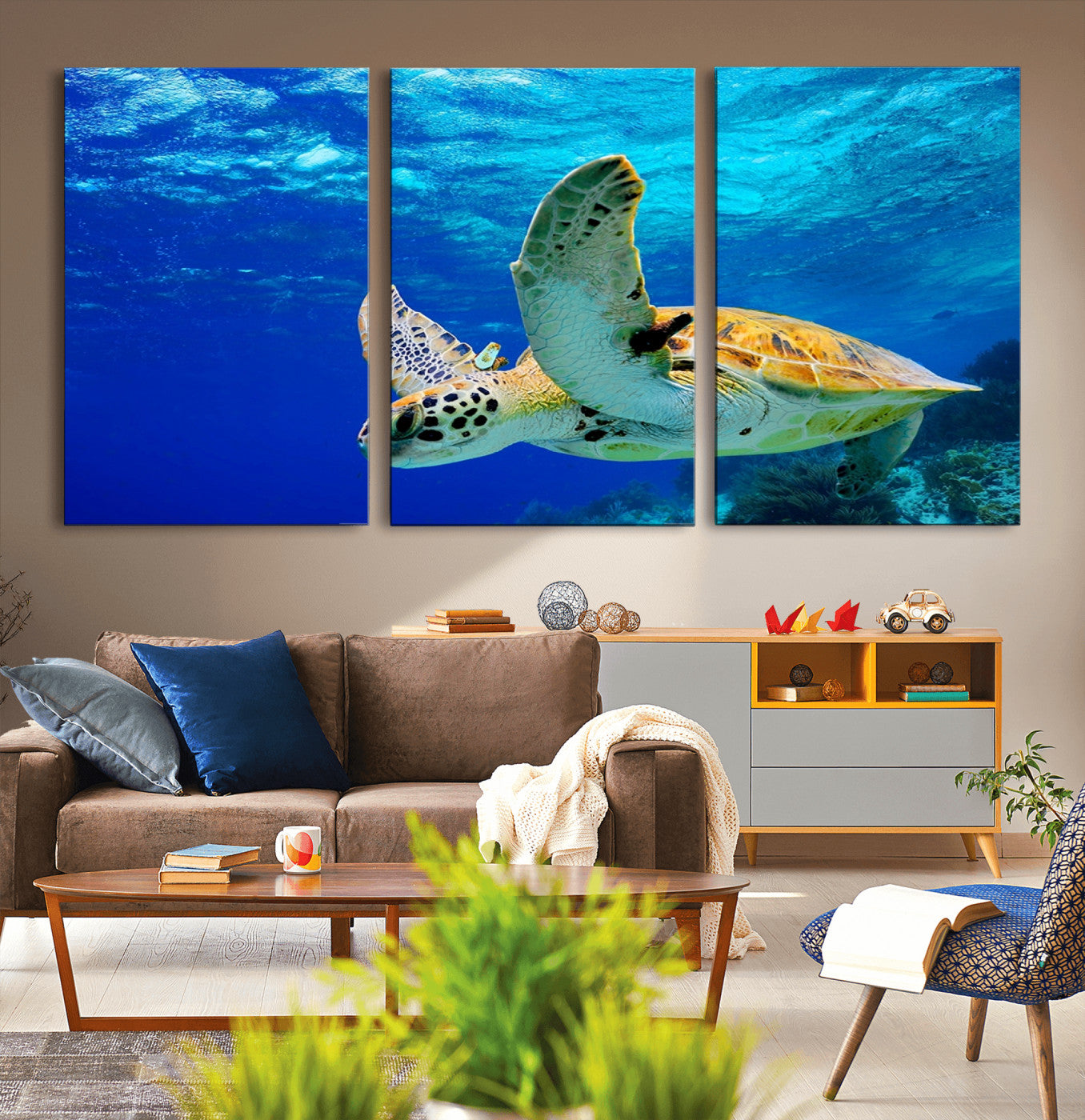 16292-MGV-CV-36X24-Sea Turtle Wall Art Canvas Print, Sea life in the Ocean Wall Art Printing