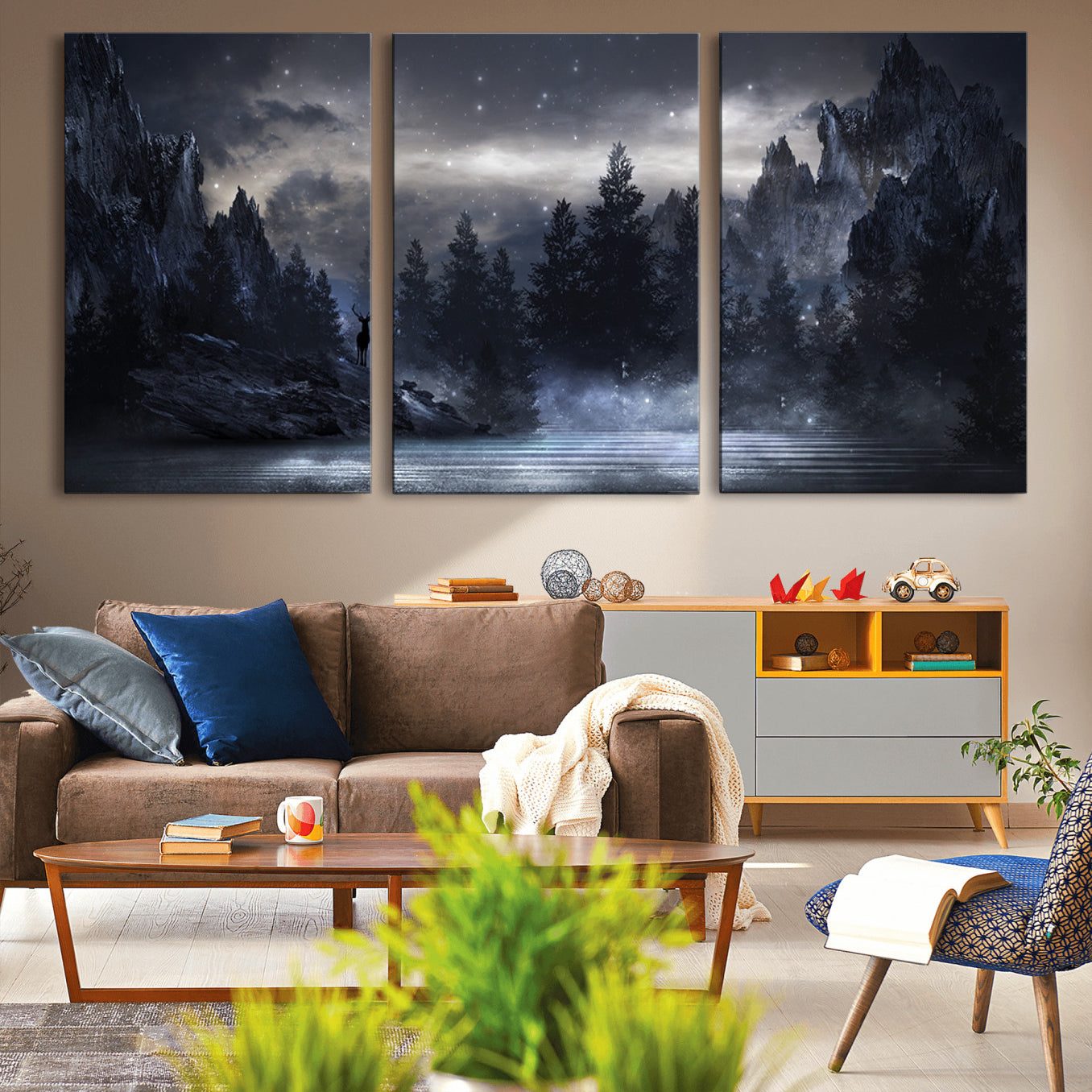 55385-MGV-CV-36X24-Night Landscape and Trees Wall Art Canvas Print