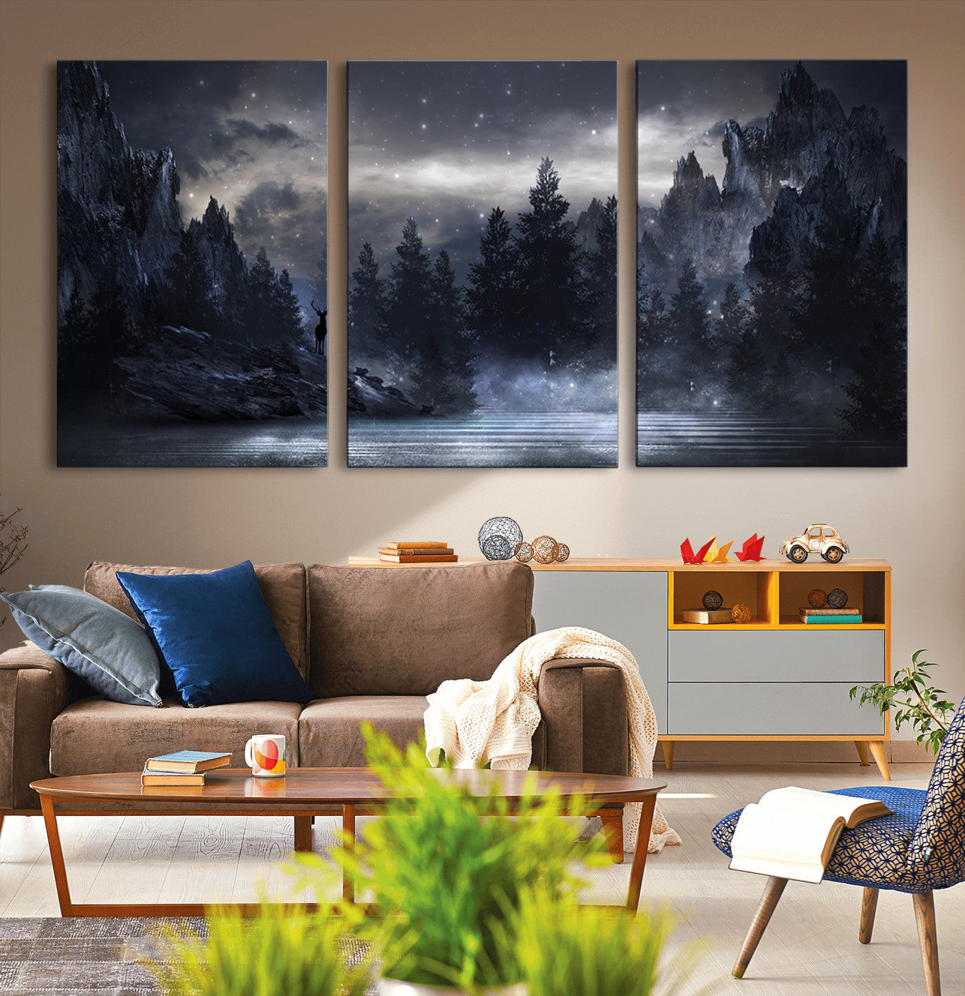 55385-MGV-CV-36X24-Night Landscape and Trees Wall Art Canvas Print