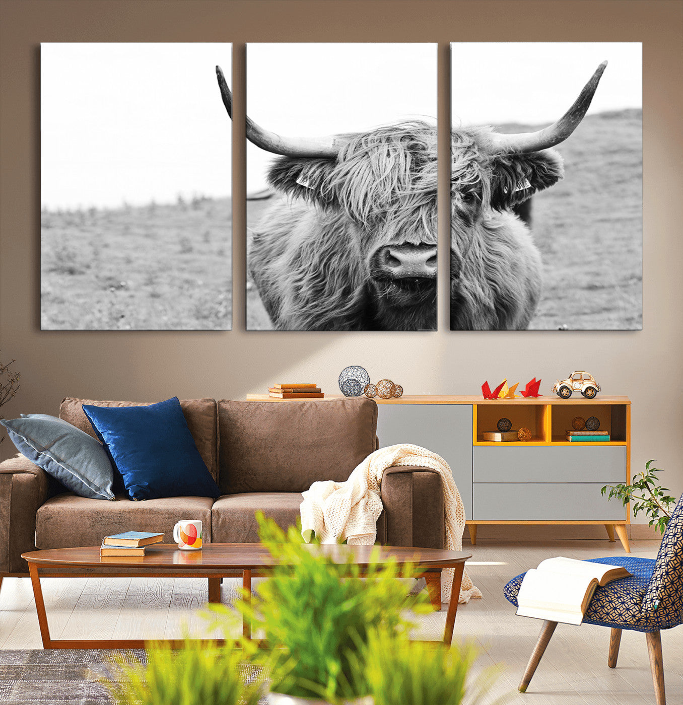 16248-MGV-CV-36X24-Newfoundland Cow Art Wall Art, Black White Cow Art Wall Art Canvas Print