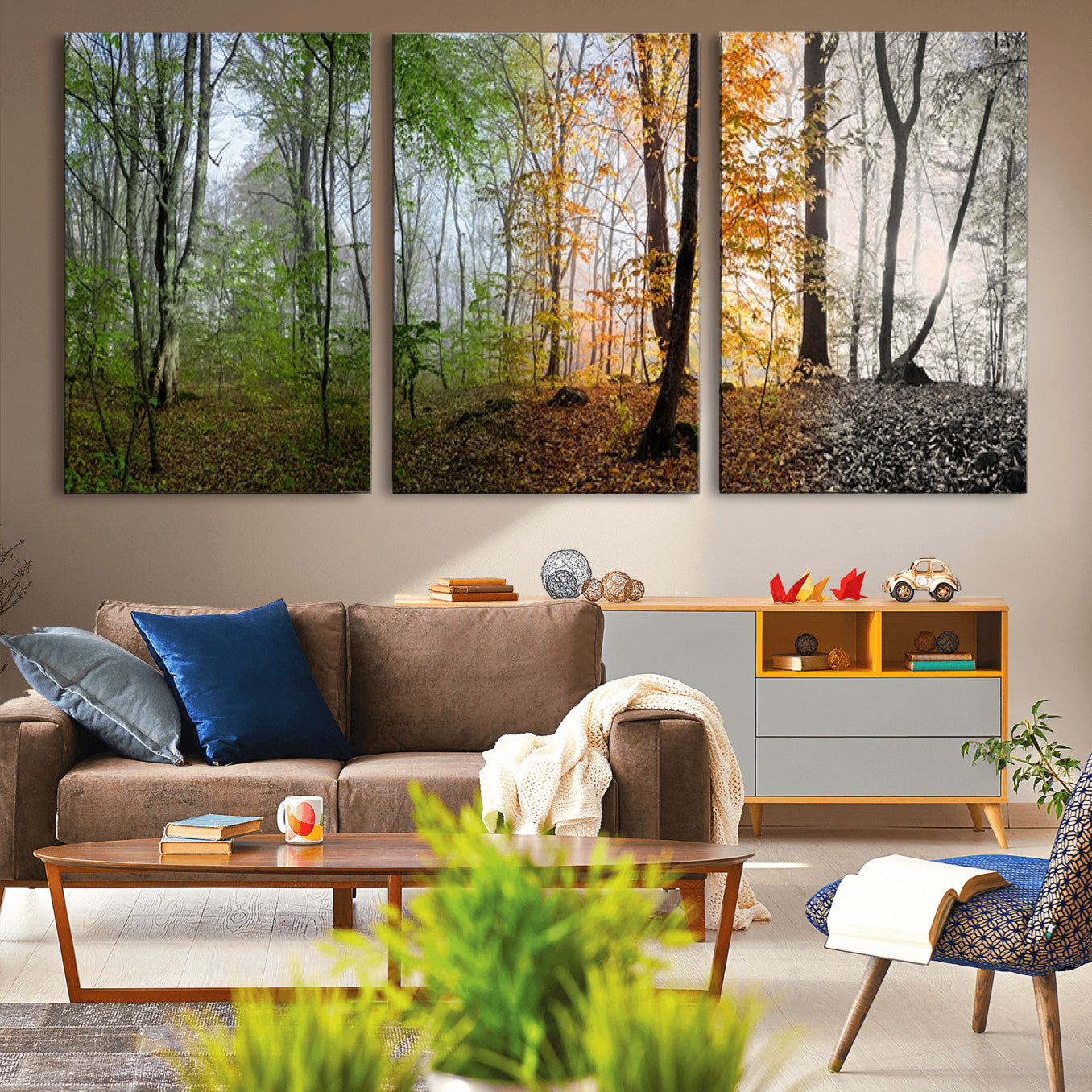 95317-MGV-CV-36X24-Four Seasons Wall Art Forest Canvas Print – Triptych Seasonal Nature Print – Landscape Decor for
