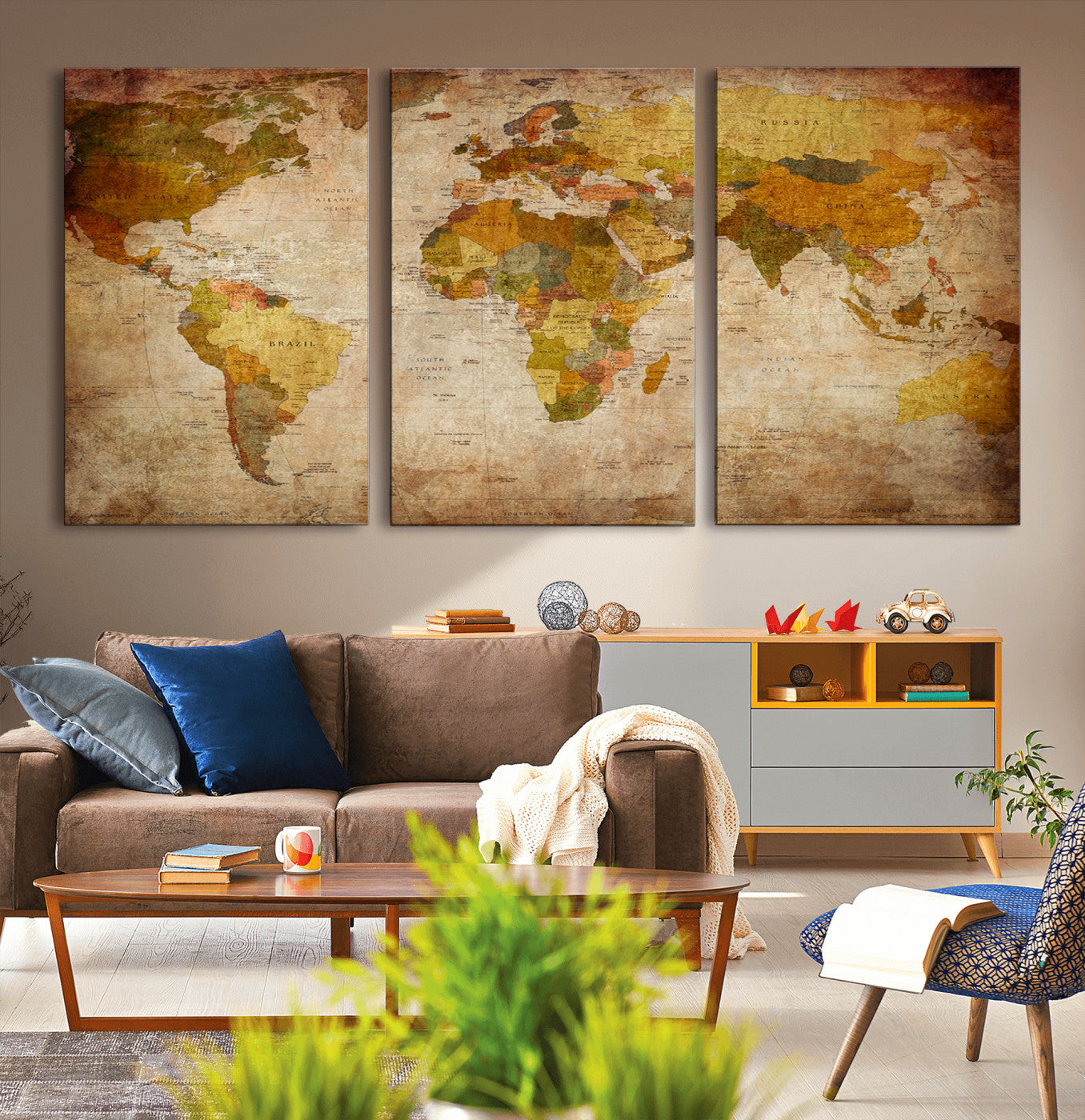 -Push Pin World Map Canvas Print – Travel Tracker Wall Art for Couples, Perfect Anniversary Gift for Home or Office Decor