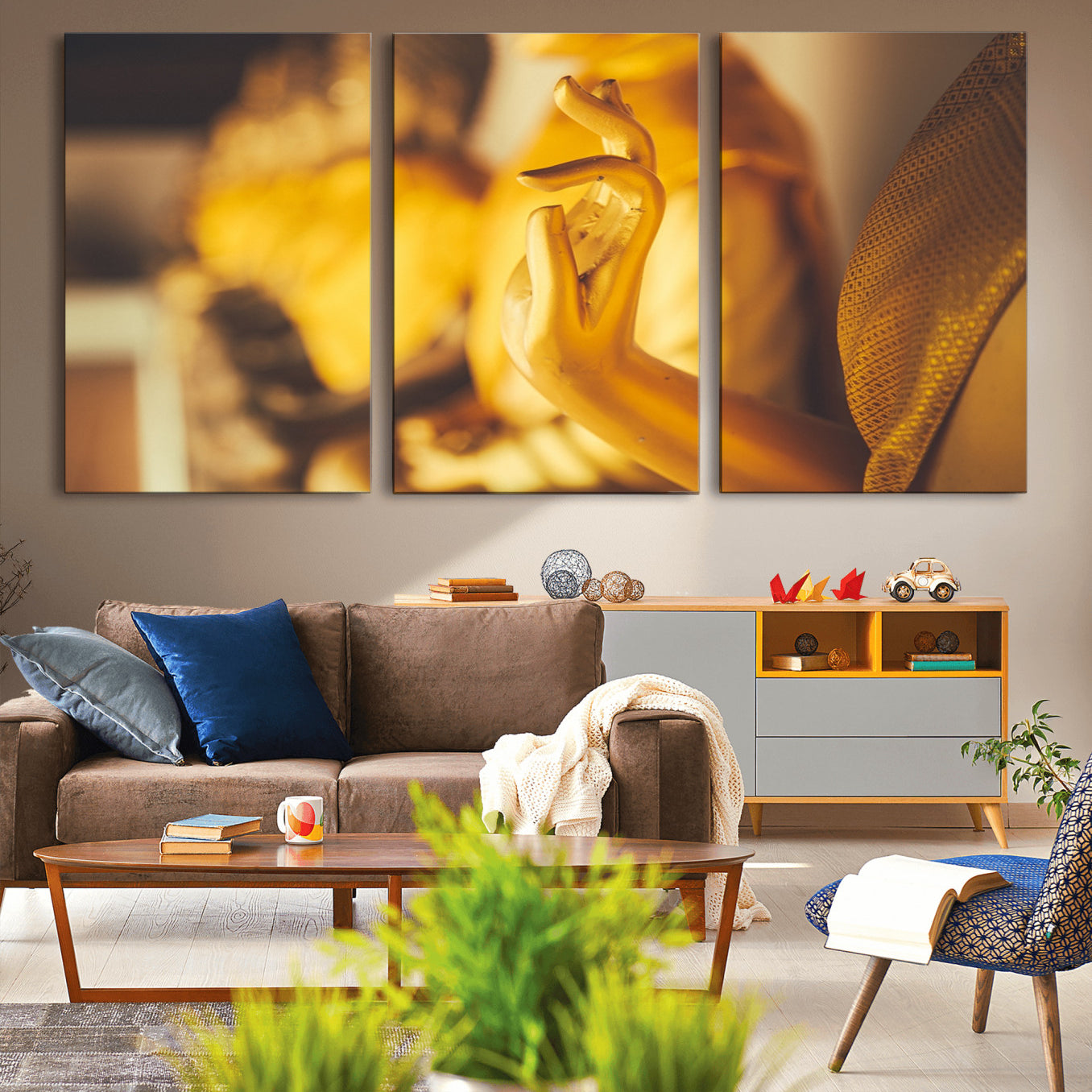 -Gold Buddha Statue Hands Wall Art Canvas Print