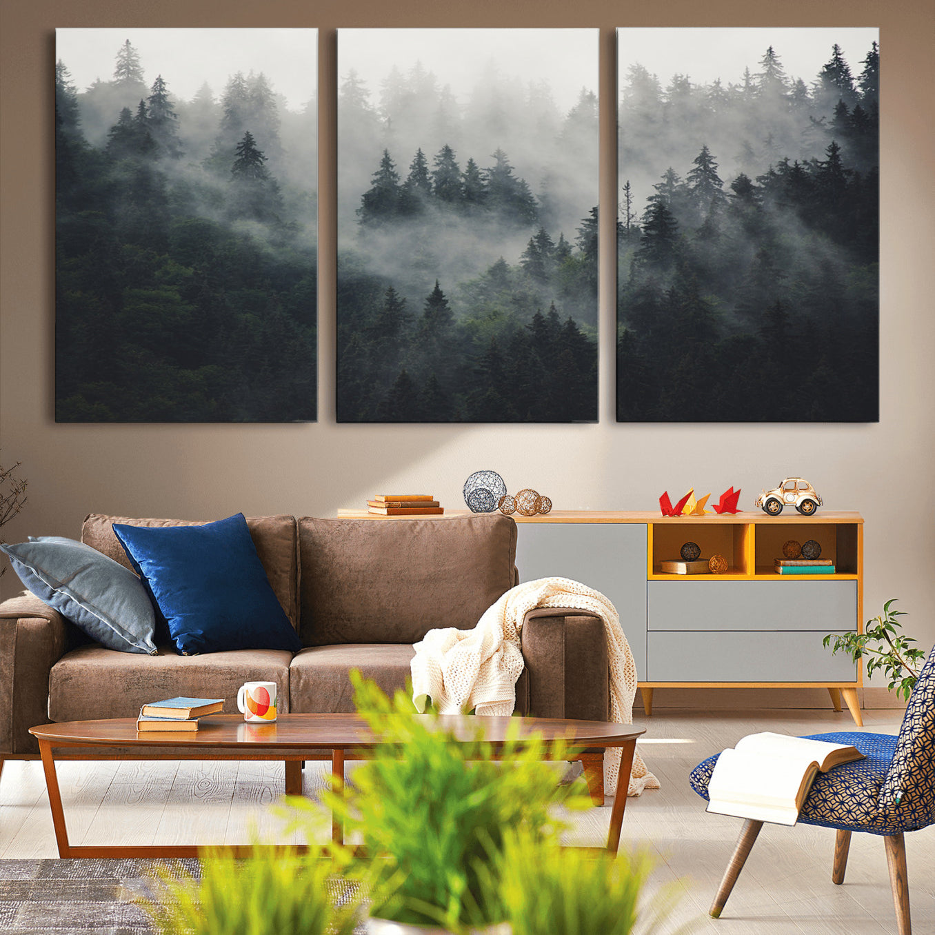 74938-MGV-CV-36X24-Nature Wall Decor - Serene Triptych Nature Print – Woodland Landscape Decor for Living Room or