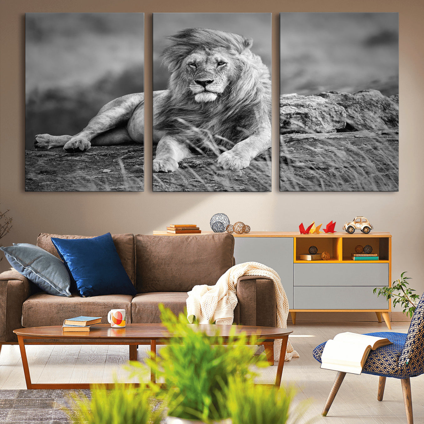 68679-MGV-CV-60X30-3P-King of Forest Lion Wall Art Canvas Print