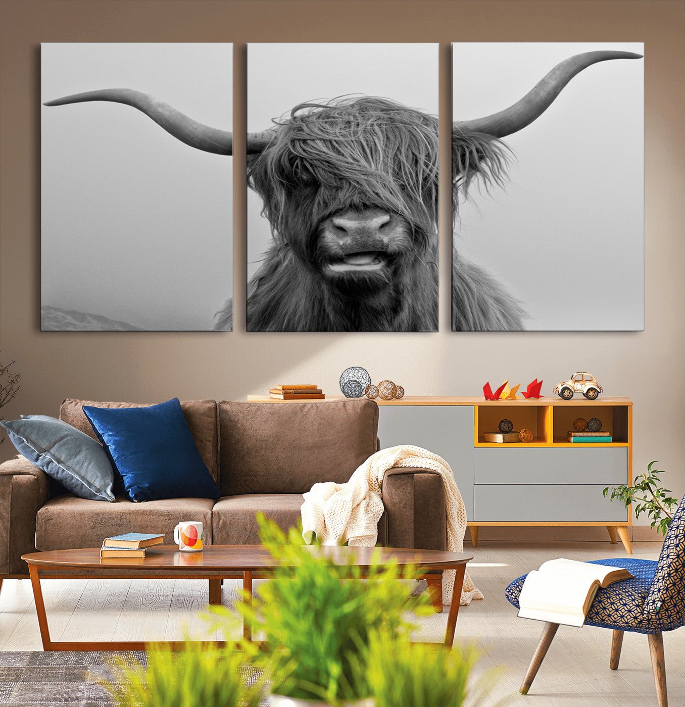 50834-MGV-CV-36X24-Texas Cow Wall Art Canvas, Texas Longhorn Cattle Canvas Print