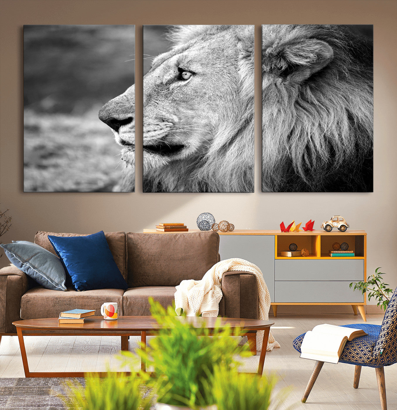 60973-MGV-CV-36X24-African Lion Wall Art Canvas Print – Majestic Wildlife Portrait Artwork for Home, Office, Living Room, Guest Room