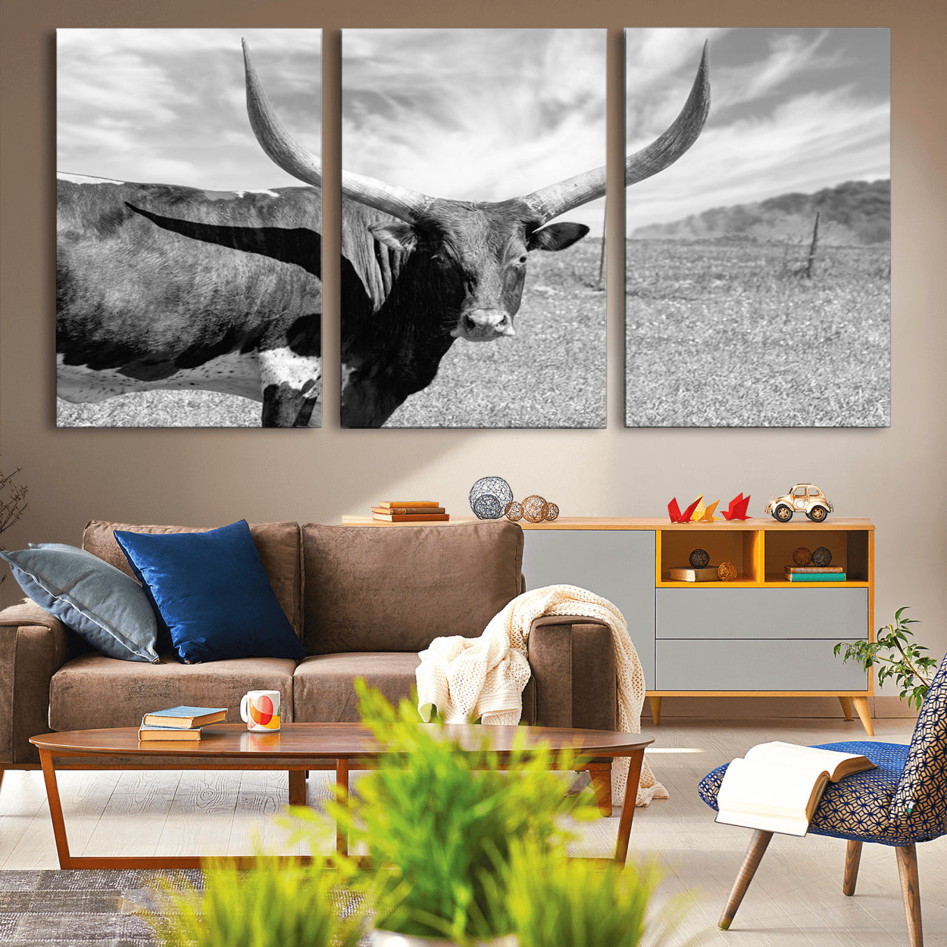 -Cattle Wall Art Longhorn Cow Canvas Print