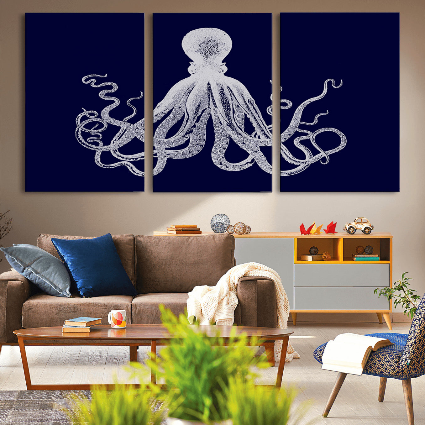 -Blue Octopus Wall Art Canvas Print