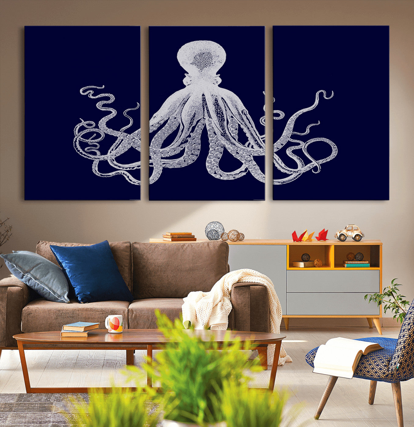 11865-MGV-CV-36X24-Blue Octopus Wall Art Canvas Print