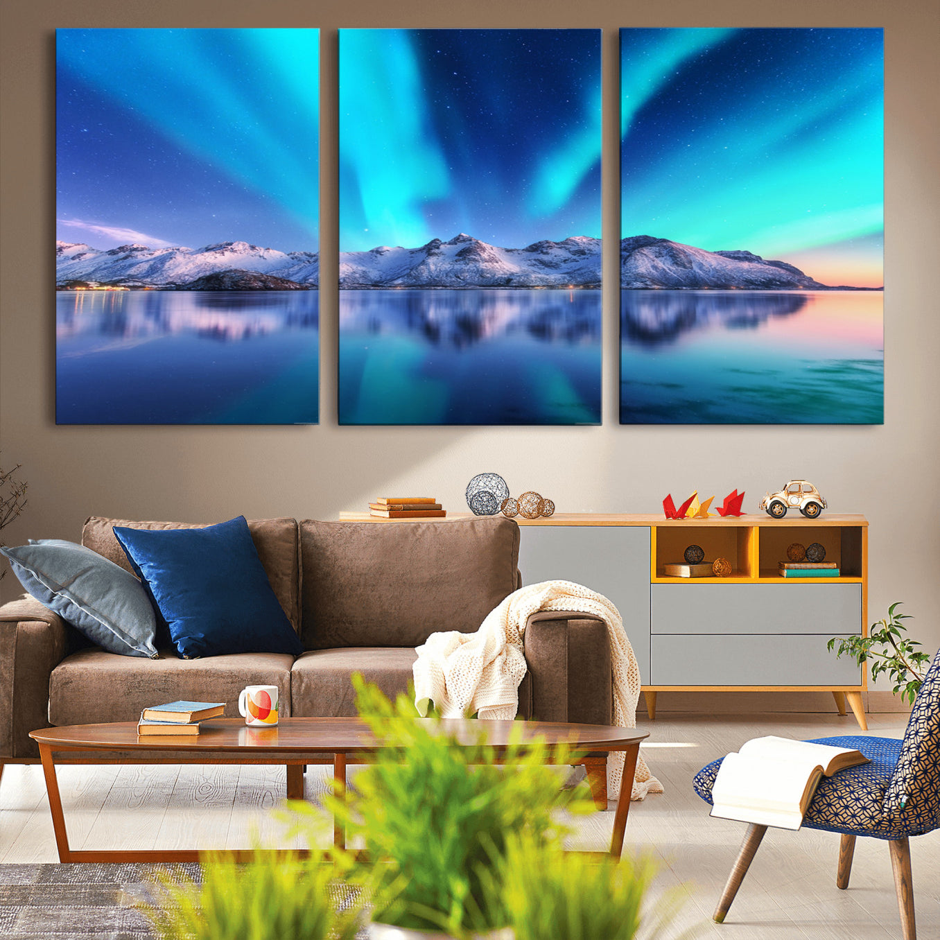 -Northern Lights above Mountain Wall Art, Northern Lights Wall Art Canvas Print