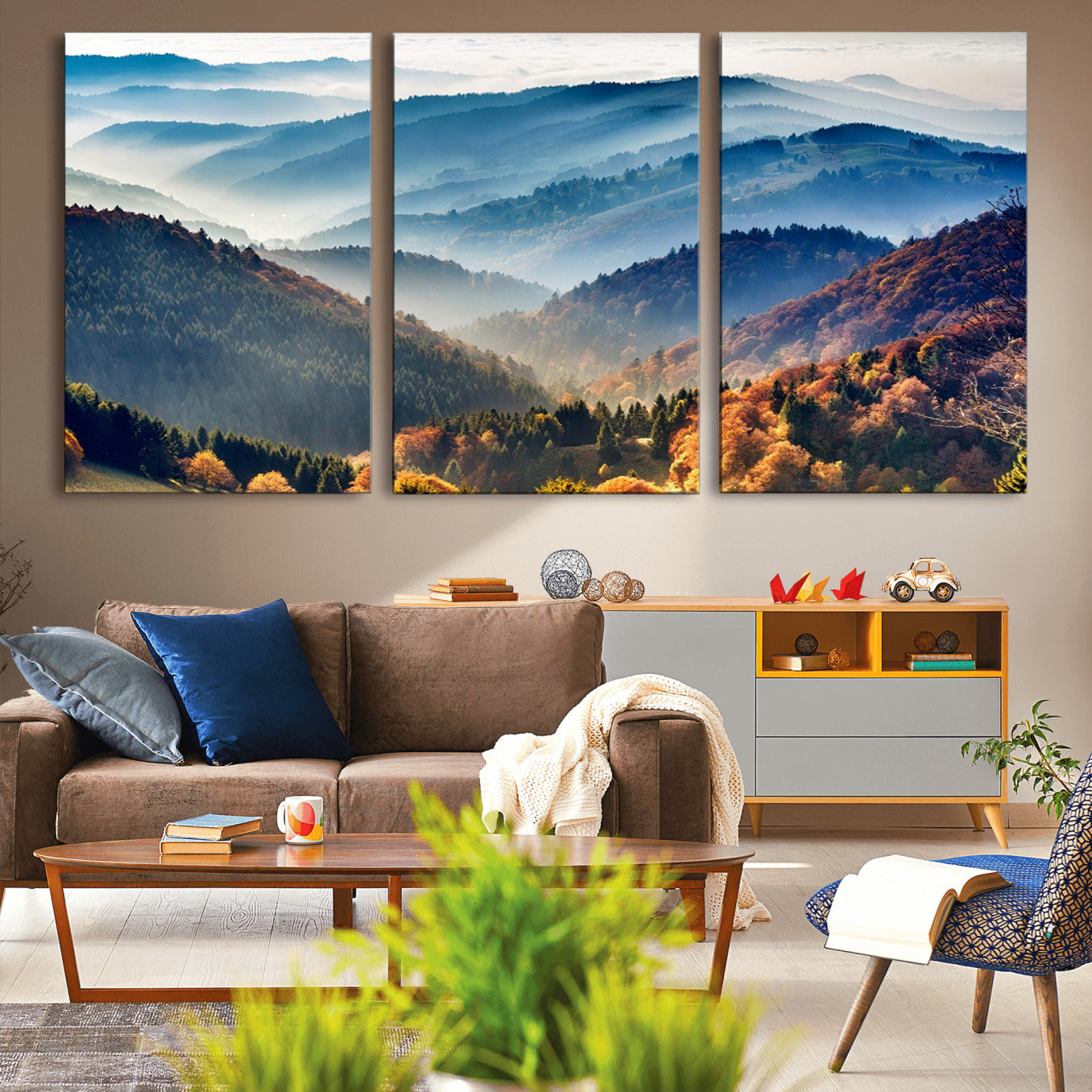 -Mountains Forest Autumn Wall Art Canvas Print