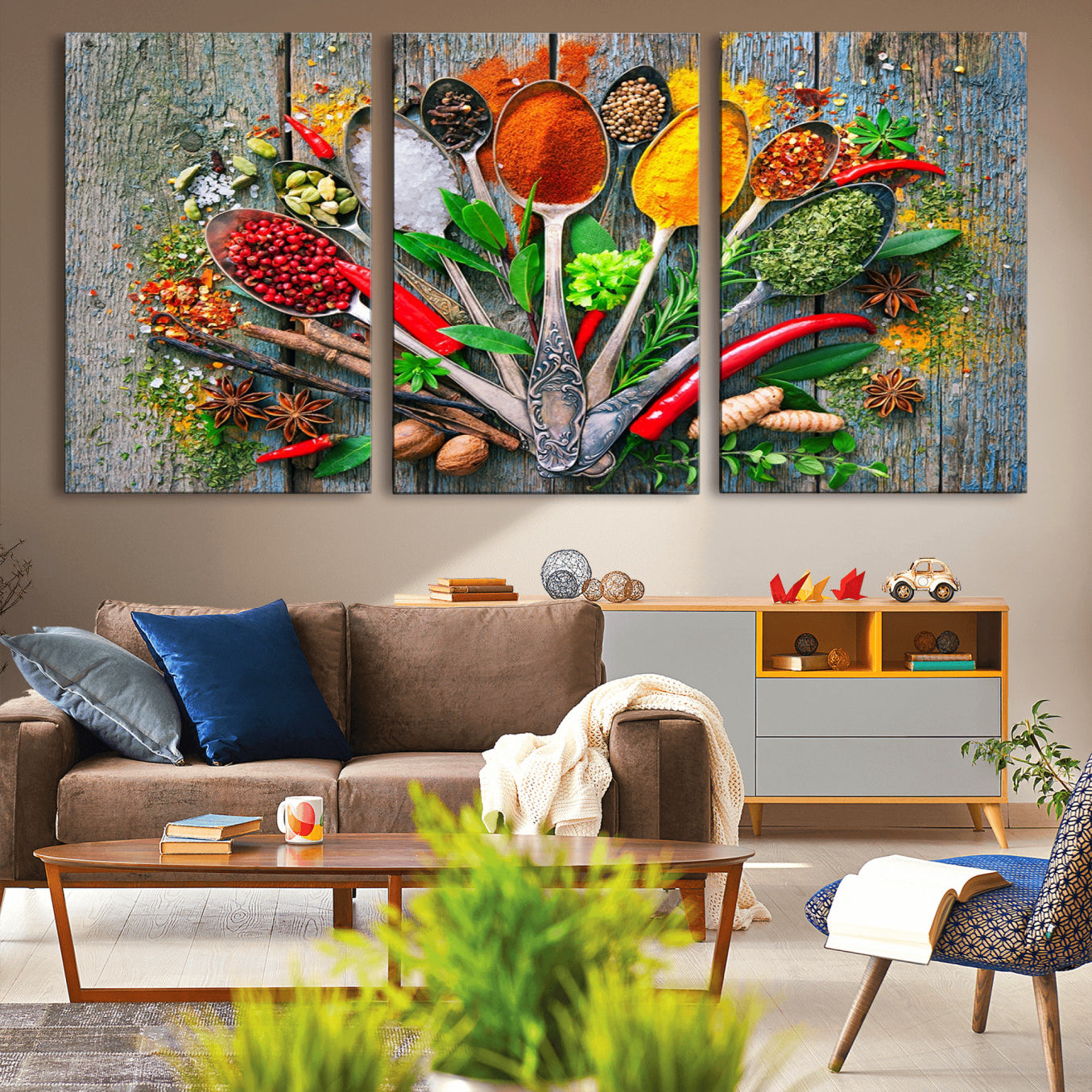 -Kitchen Wall Art Print - Spoonful of Spices Cooking Wall Art Canvas Print - Vibrant Kitchen Decor