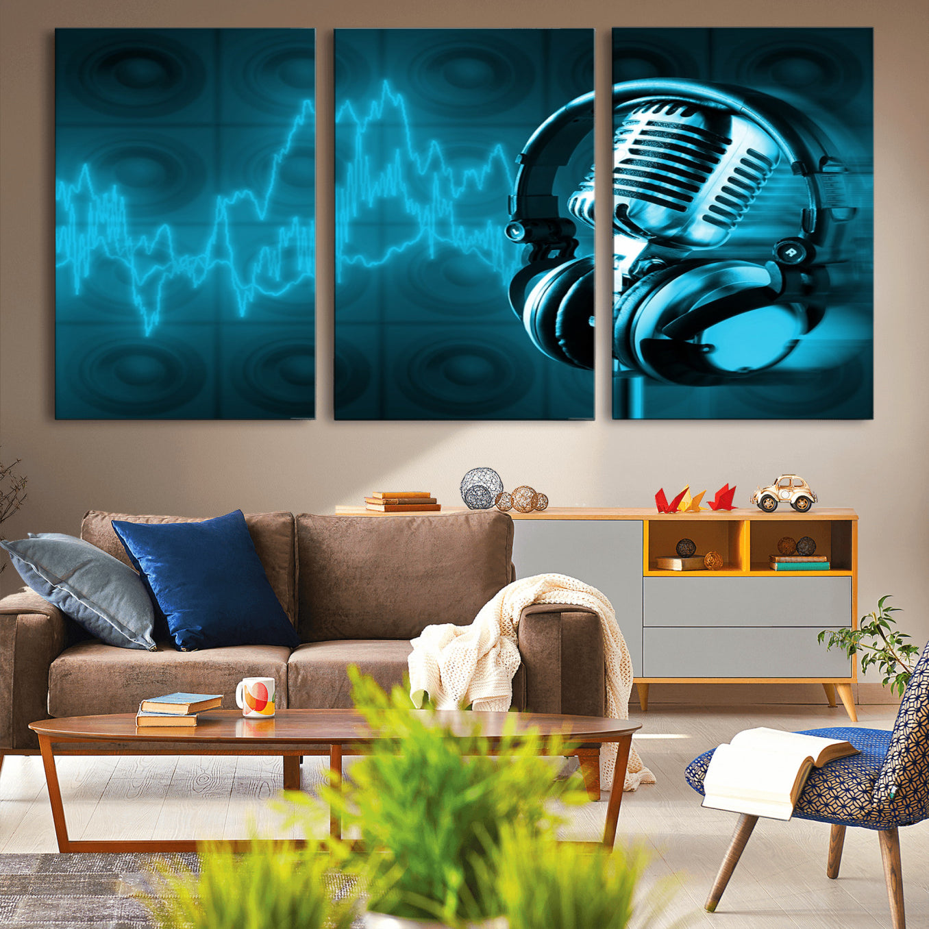 -Music and Microphone Wall Art Canvas Print