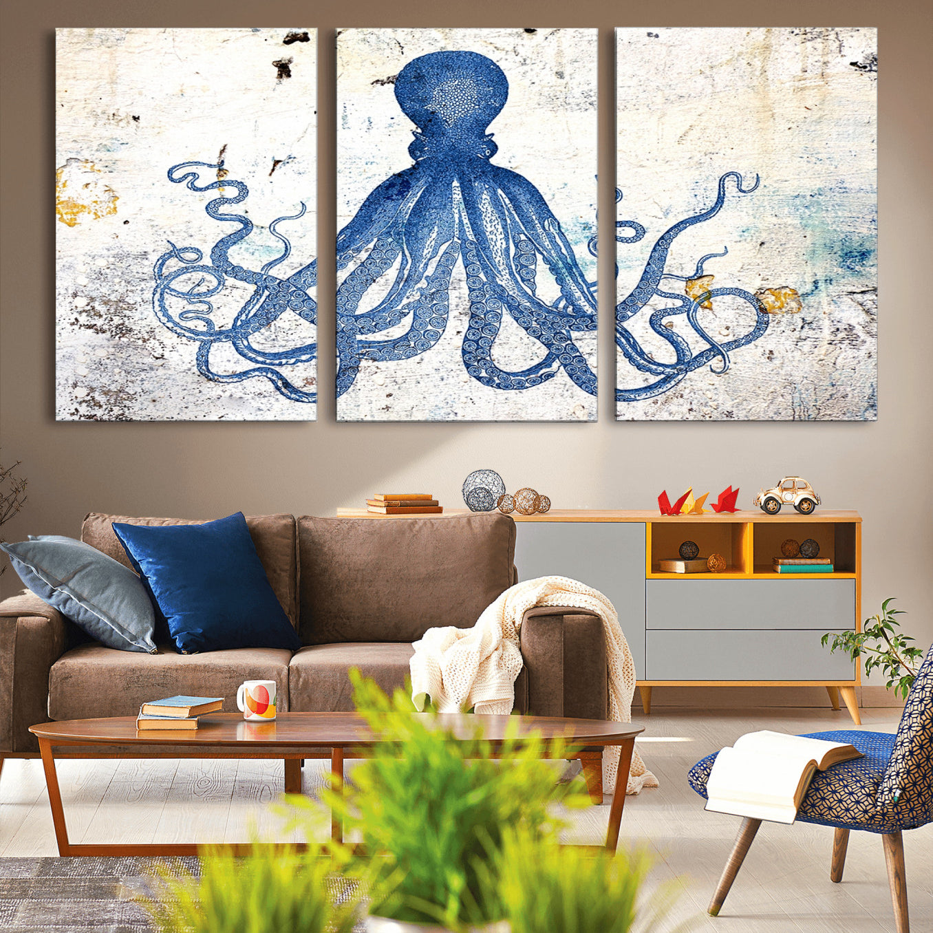 38211-MGV-CV-36X24-Octopus Canvas Wall Art | Coastal Marine Life Artwork for Living Room, Bedroom, or Office |