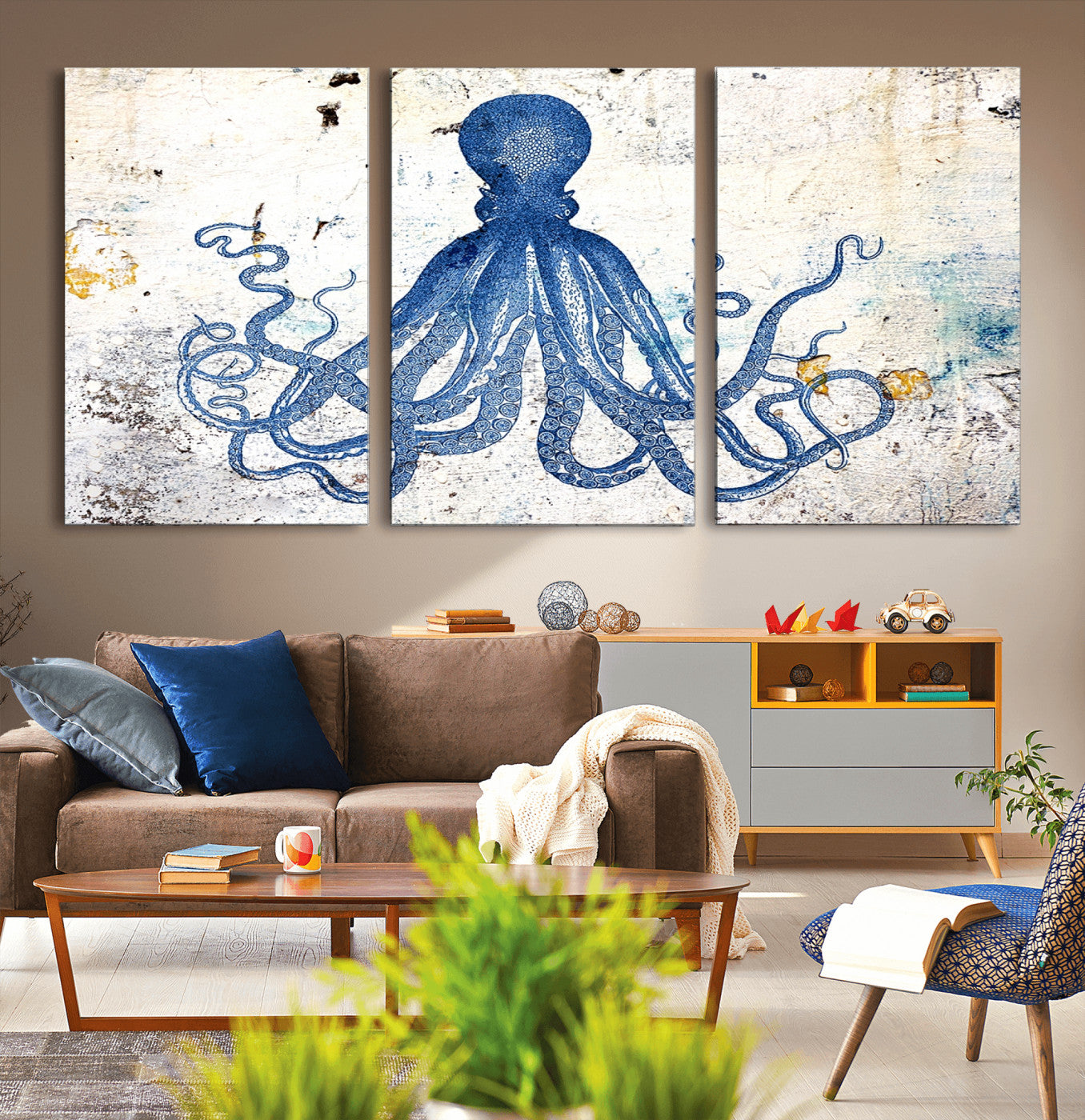 38211-MGV-CV-36X24-Octopus Canvas Wall Art | Coastal Marine Life Artwork for Living Room, Bedroom, or Office |