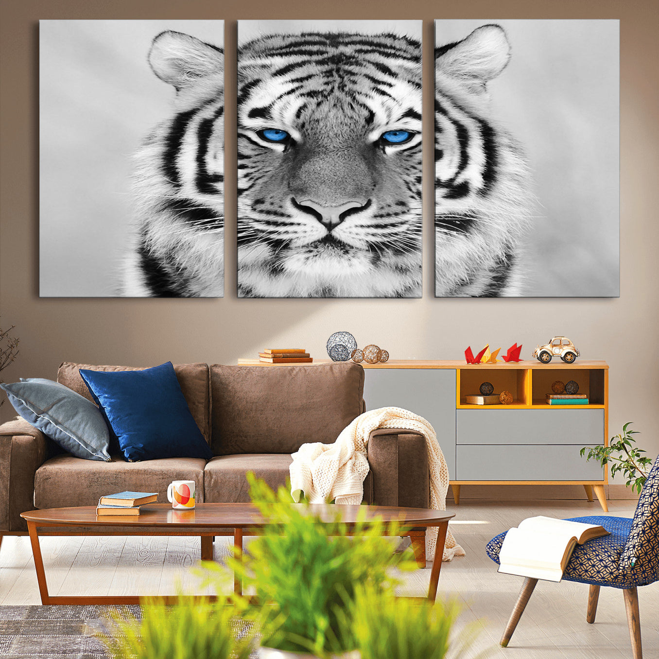 -Black and White Tiger Wall Art Animal Canvas Print
