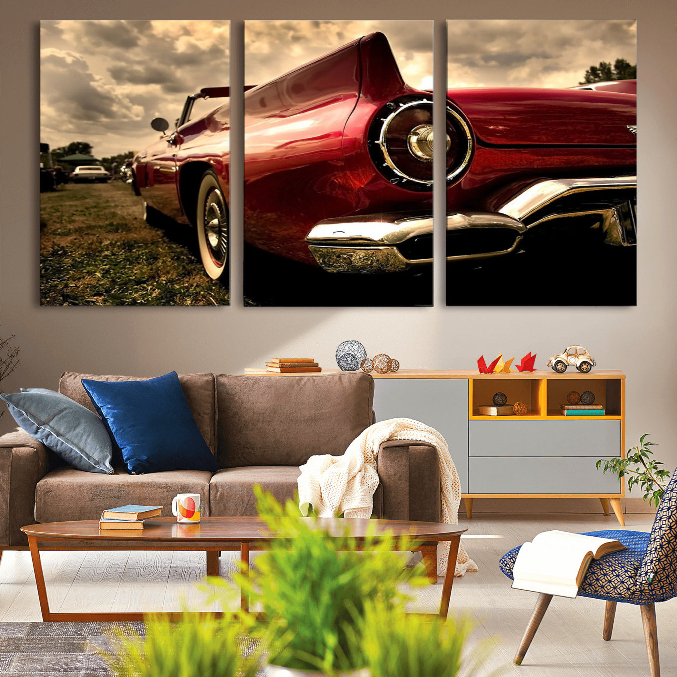 -Red Classic Car Wall Art Canvas Print