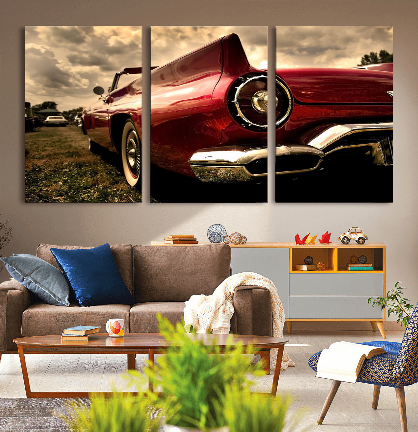 60259-MGV-CV-36X24-Red Classic Car Wall Art Canvas Print