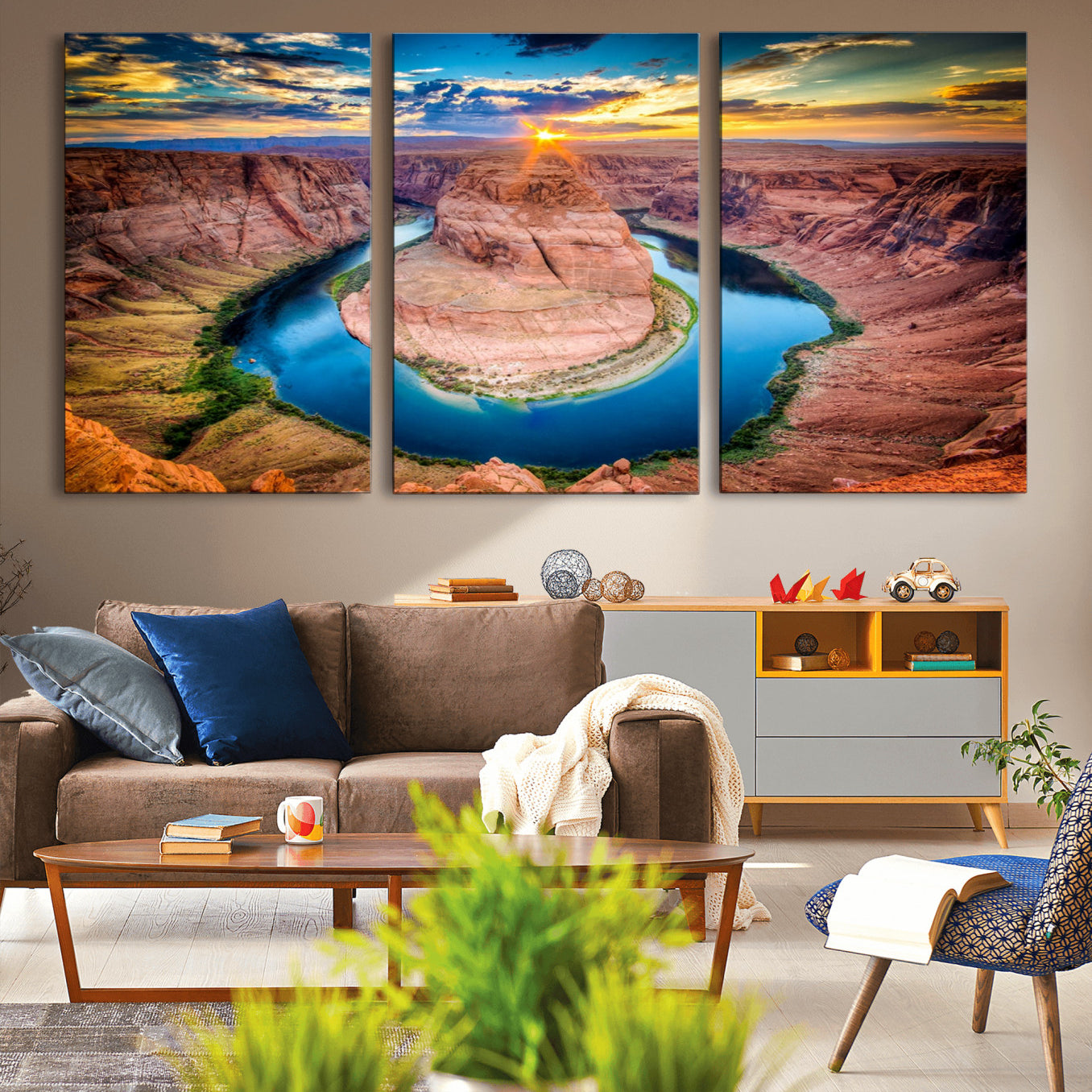 -Sunset on the Horseshoe Bend Grand Canyon, Horseshoe Bend Grand Canyon Canvas Wall Art Print