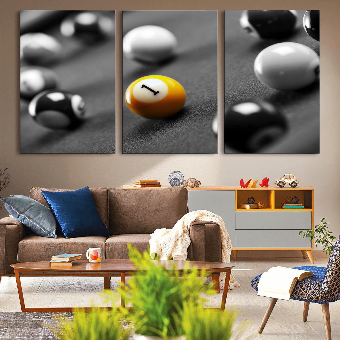 -Wall Art Pool Table and Balls Canvas Print