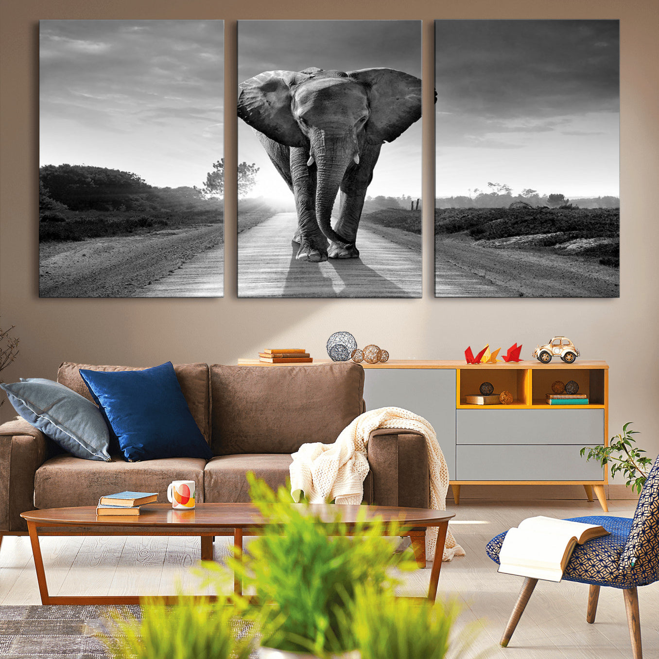 -Black and White Elephant Wall Art Canvas Print
