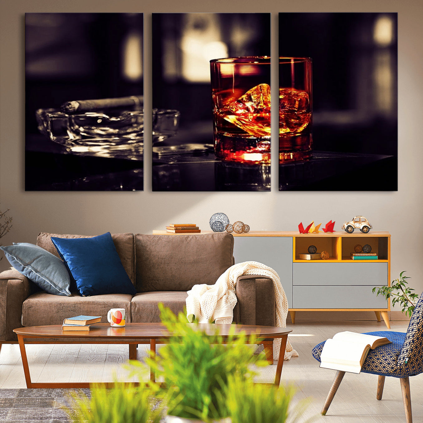 -Whiskey and Cigar Canvas – Luxurious Wall Art for Home or Bar – Glass and Cigar Scene Print Canvas