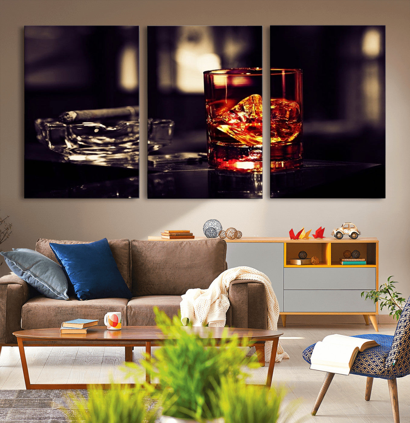 40315-MGV-CV-36X24-Whiskey and Cigar Canvas – Luxurious Wall Art for Home or Bar – Glass and Cigar Scene Print Canvas