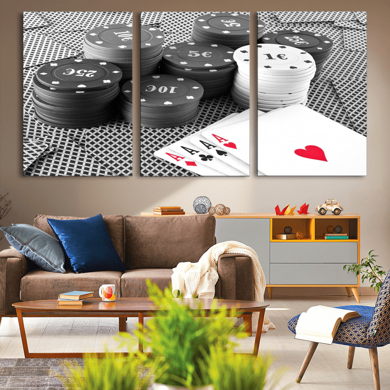 -Poker Game Cards Wall Art Canvas, Multi Panel Wall Art Canvas Print