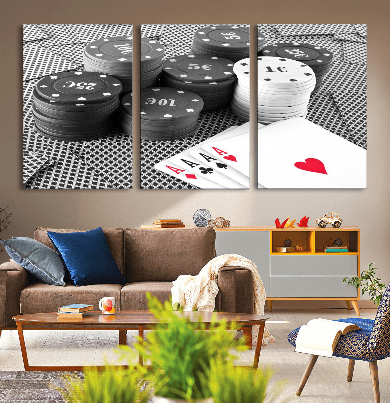 47531-MGV-CV-36X24-Poker Game Cards Wall Art Canvas, Multi Panel Wall Art Canvas Print