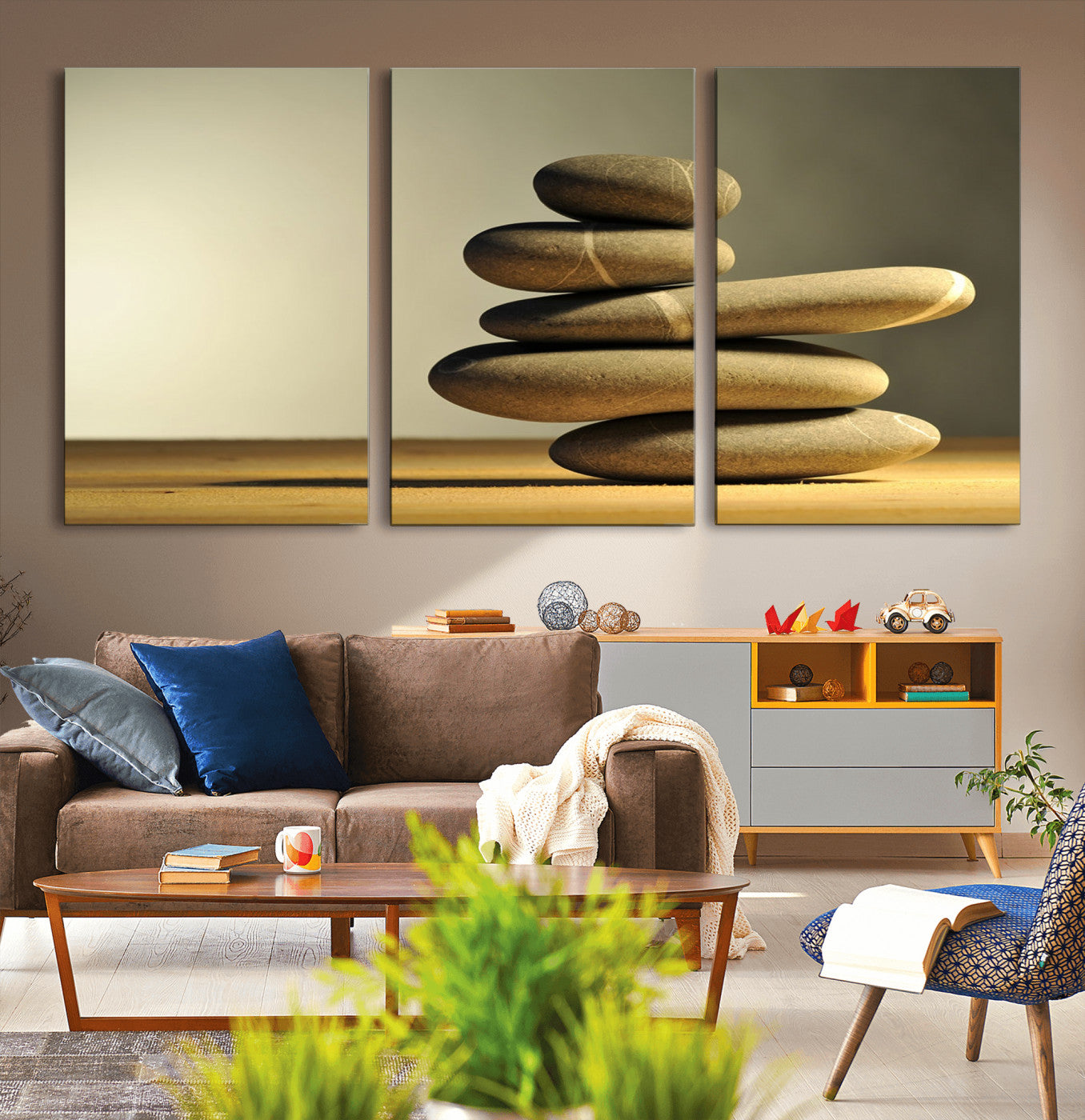90045-MGV-CV-36X24-Fluvial Zen Stones Canvas Wall Art Print