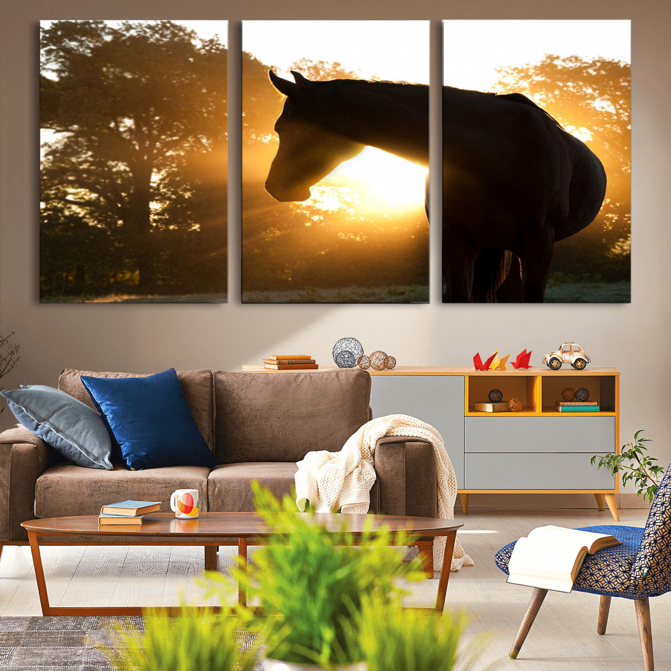 -Horse at Sunset Wall Art Animal Canvas Print