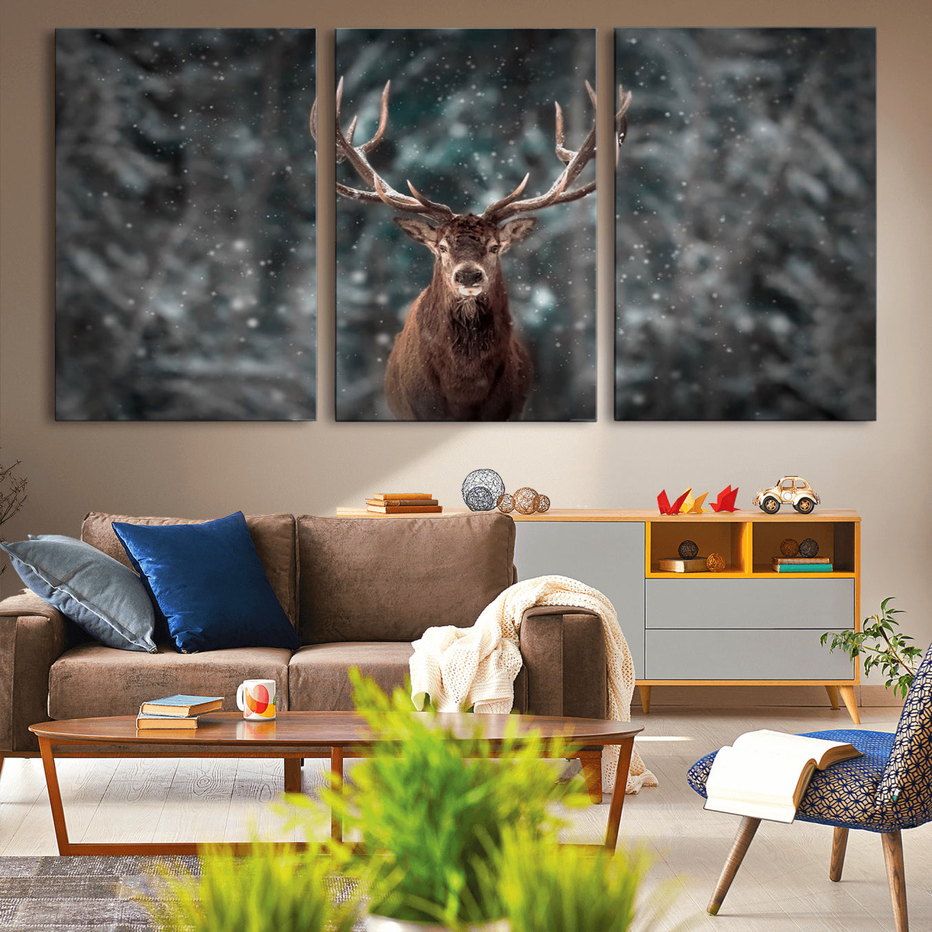 -Wall Art Deer Art Animal Canvas, Framed Wall Art Deer Canvas Print