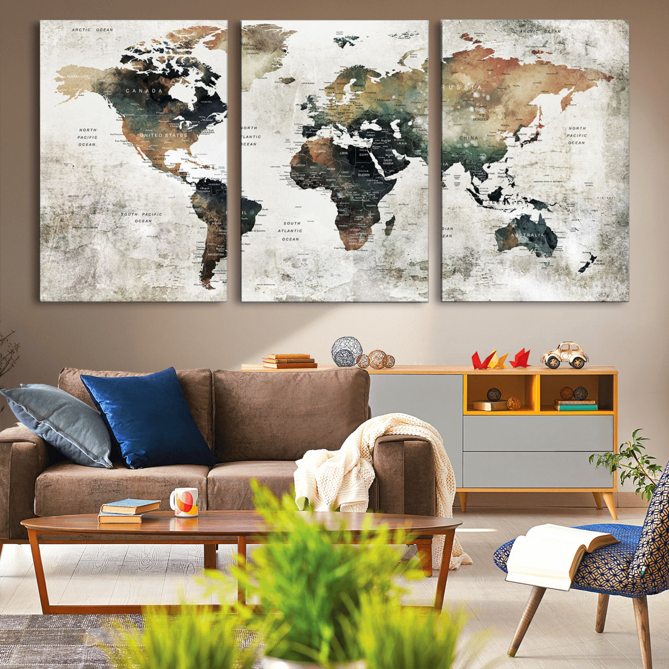 19444-MGV-CV-36X24-Push Pin World Map Canvas Print – Travel Tracker Wall Art for Couples, Perfect Anniversary Gift for Home or Office Decor
