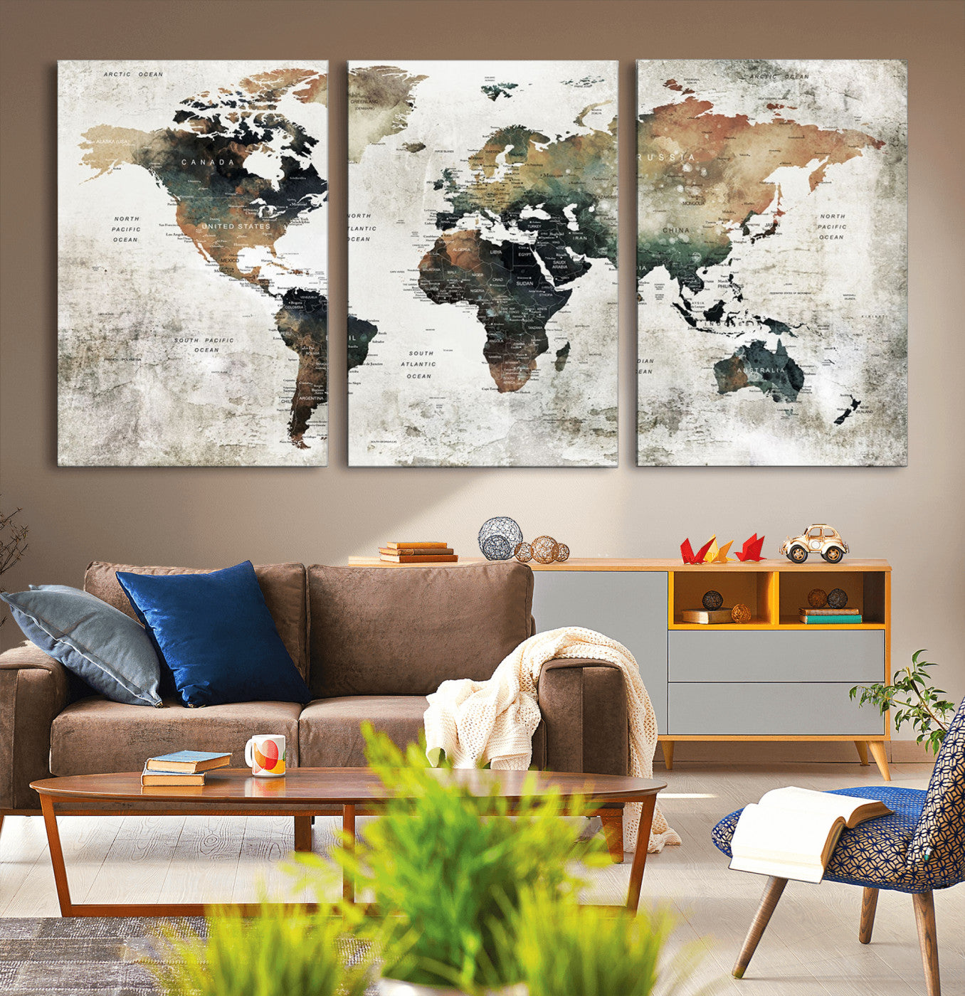 19444-MGV-CV-36X24-Push Pin World Map Canvas Print – Travel Tracker Wall Art for Couples, Perfect Anniversary Gift for Home or Office Decor