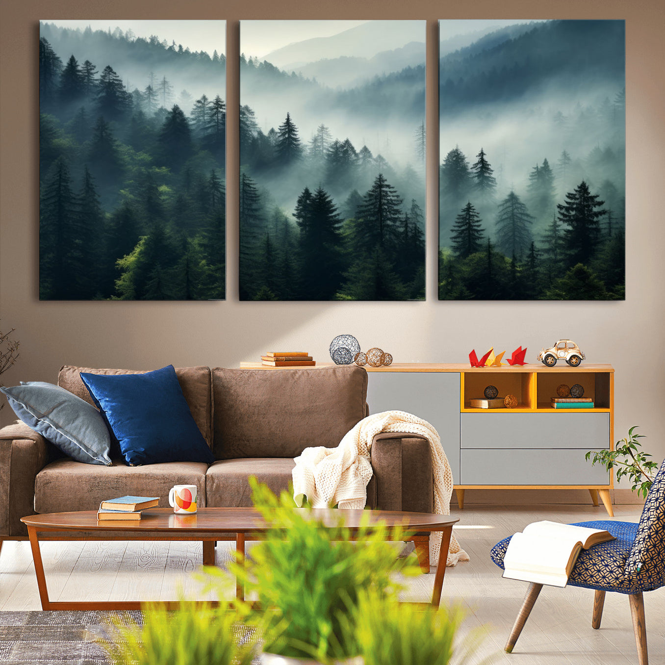 -Captivating Misty Forest Wall Art Premium Canvas Print a Foggy and Serene Atmosphere Art