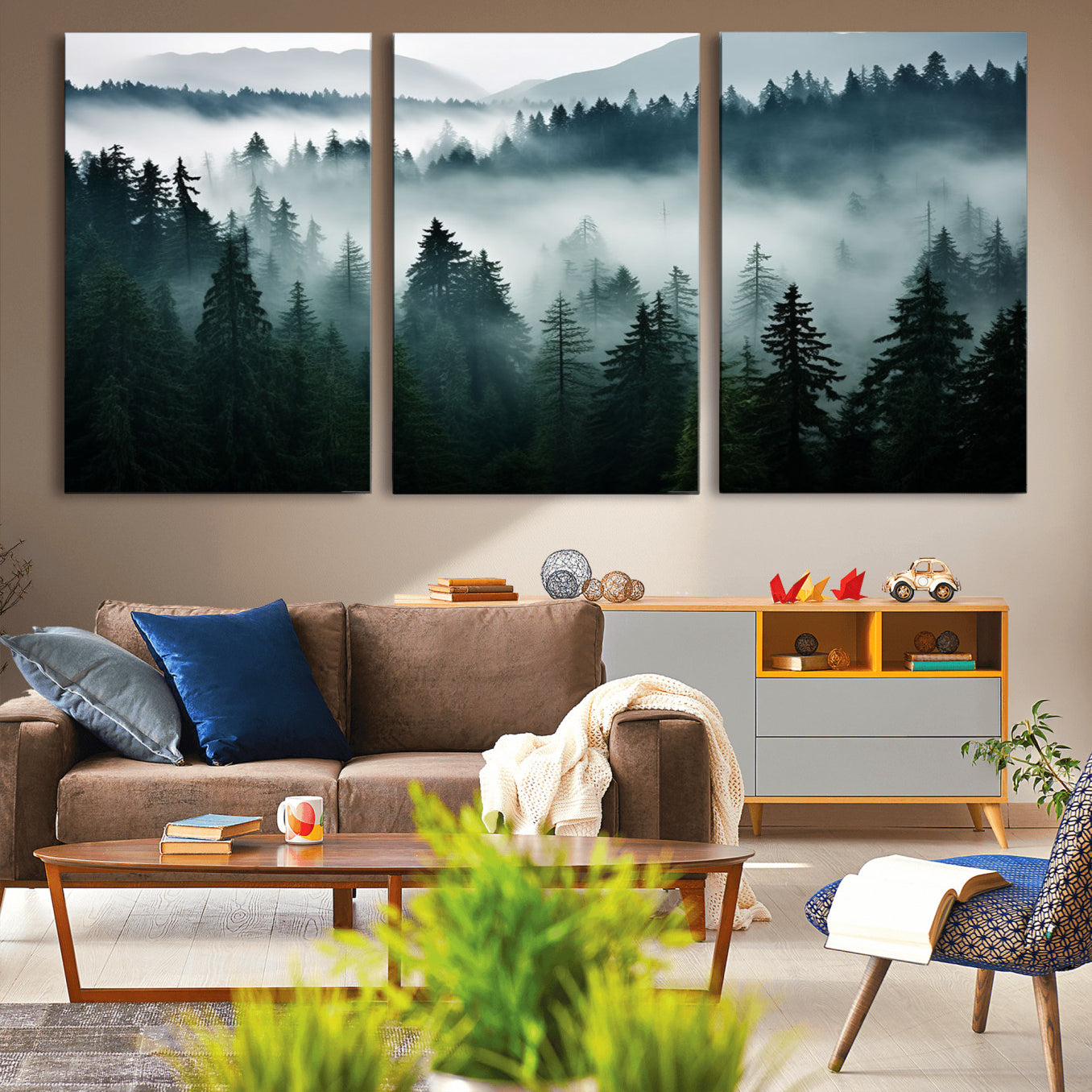 -Captivating Misty Forest Wall Art Canvas, Premium Canvas Print a Foggy and Serene Atmosphere