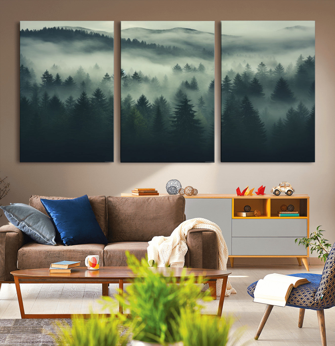 -Misty Forest Wall Art Premium Canvas Print a Foggy and Serene Atmosphere