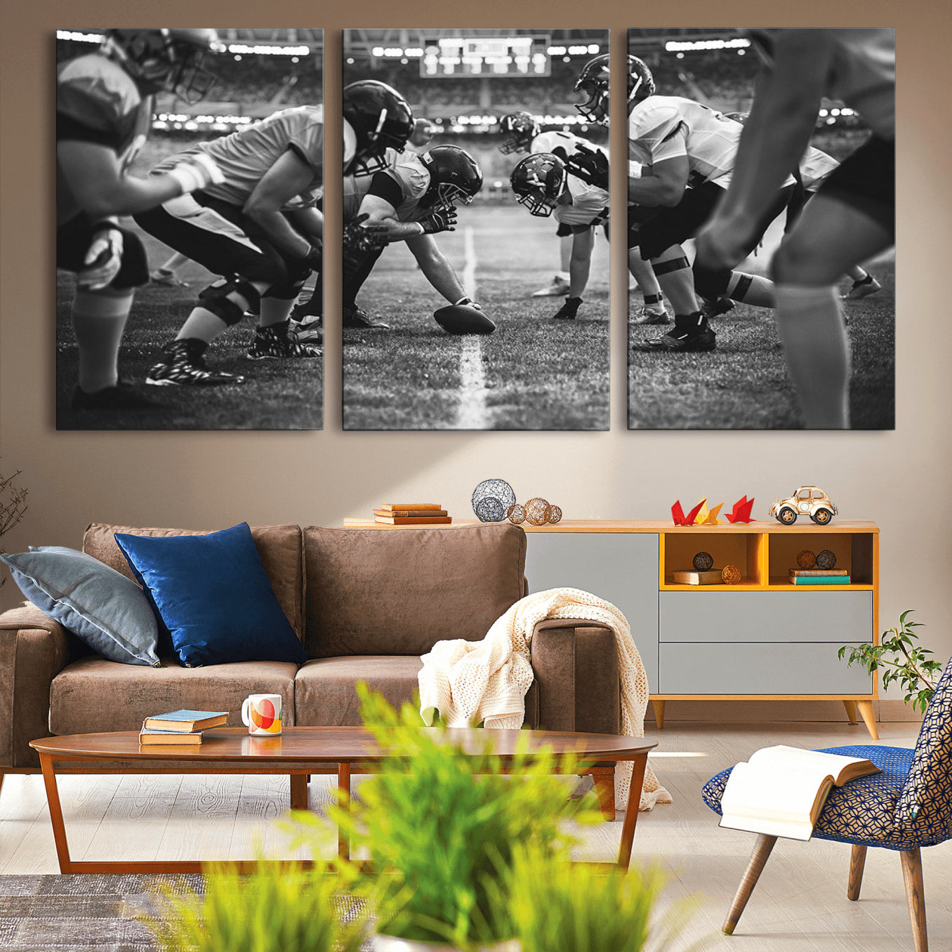 -American Football Wall Art Canvas Print Framed Stadium Sport Wall Art Iconic Game Day Decor for Home, Office