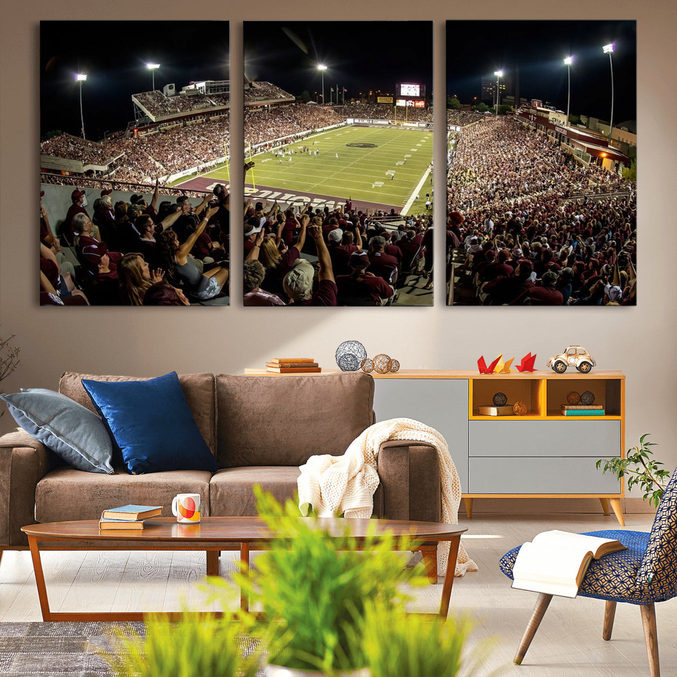 -Washington-Grizzly Stadium Canvas Wall Art – Exciting Game Night Atmosphere Captured in Panoramic