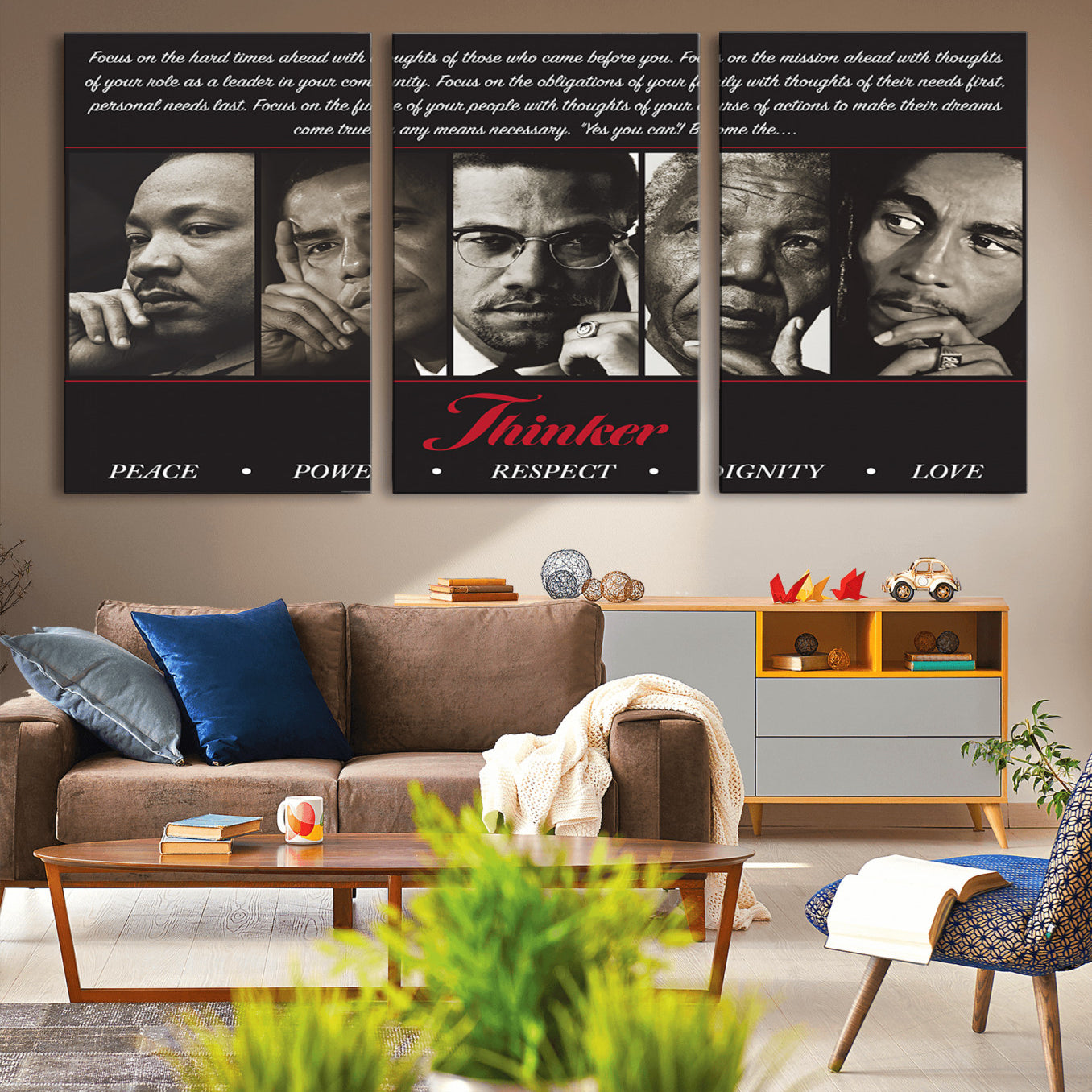 -Thinkers of Wall Art Canvas Print - Inspirational Wall Art Featuring Icons of Peace, Power, and