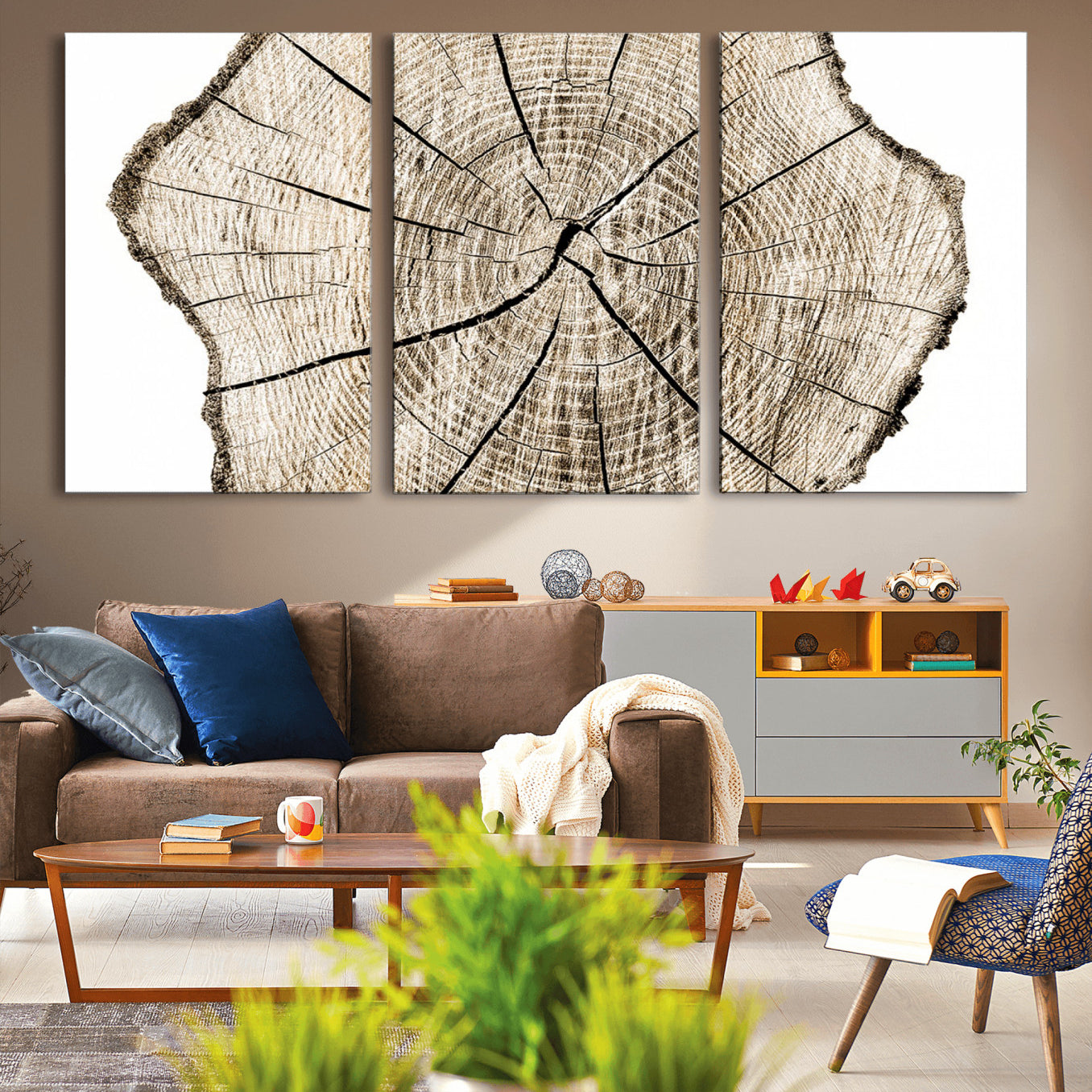 12450-MGV-CV-36X24-Abstract Wood Tree Ring Wall Art - Ready to Hang Minimalist Wooden Design for Rustic & Contemporary