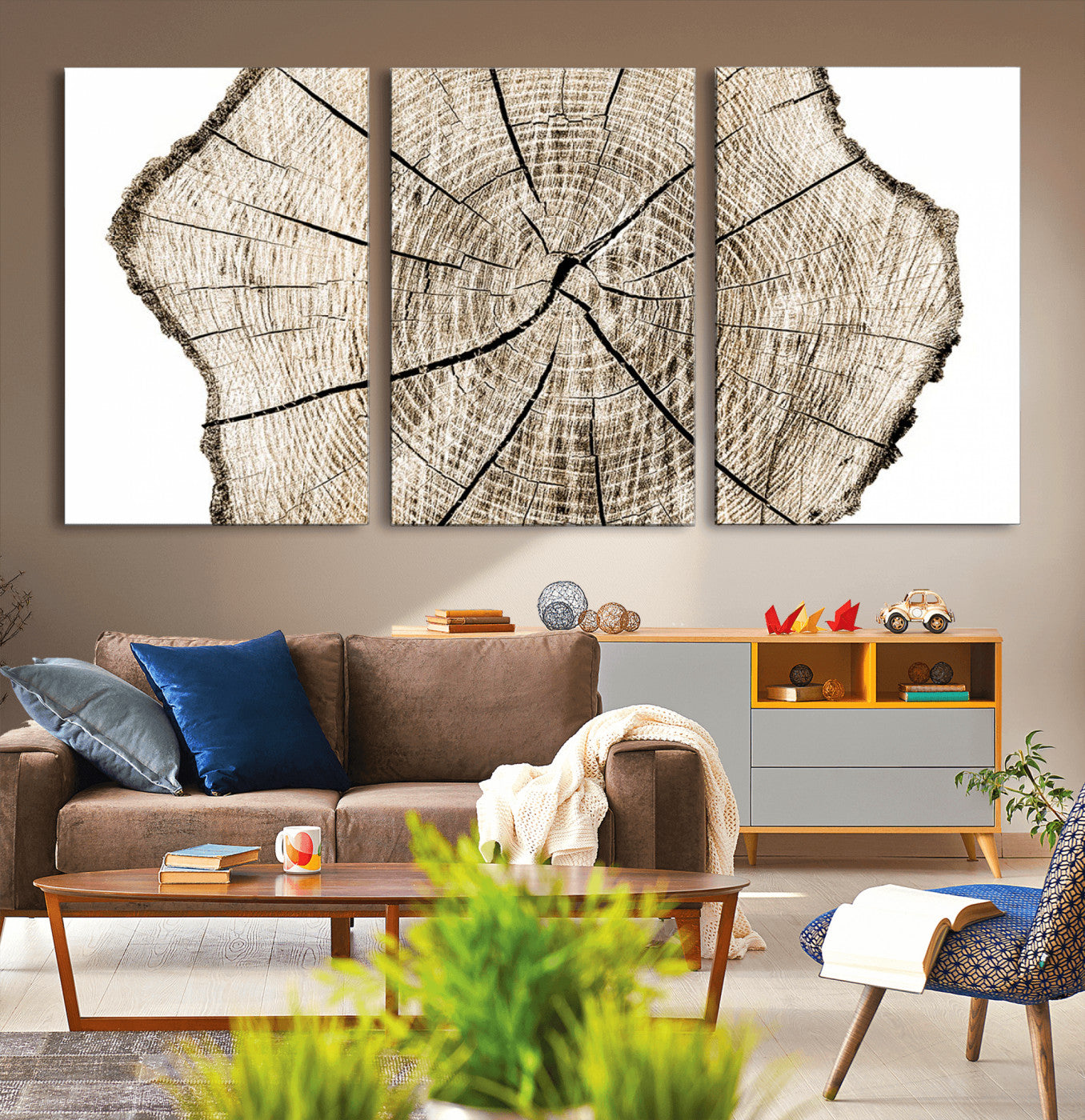 12450-MGV-CV-36X24-Abstract Wood Tree Ring Wall Art - Ready to Hang Minimalist Wooden Design for Rustic & Contemporary