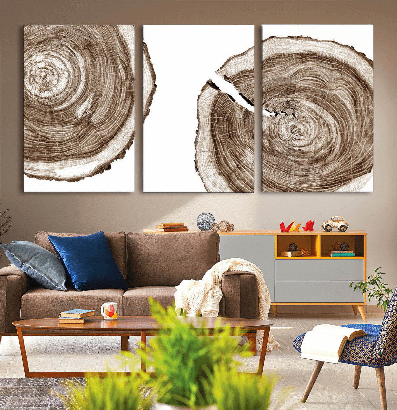 43743-MGV-CV-36X24-Wood Tree Ring Wall Art Canvas Prints, Tree Rings – Minimalist Black and White Wood Art | Triptych