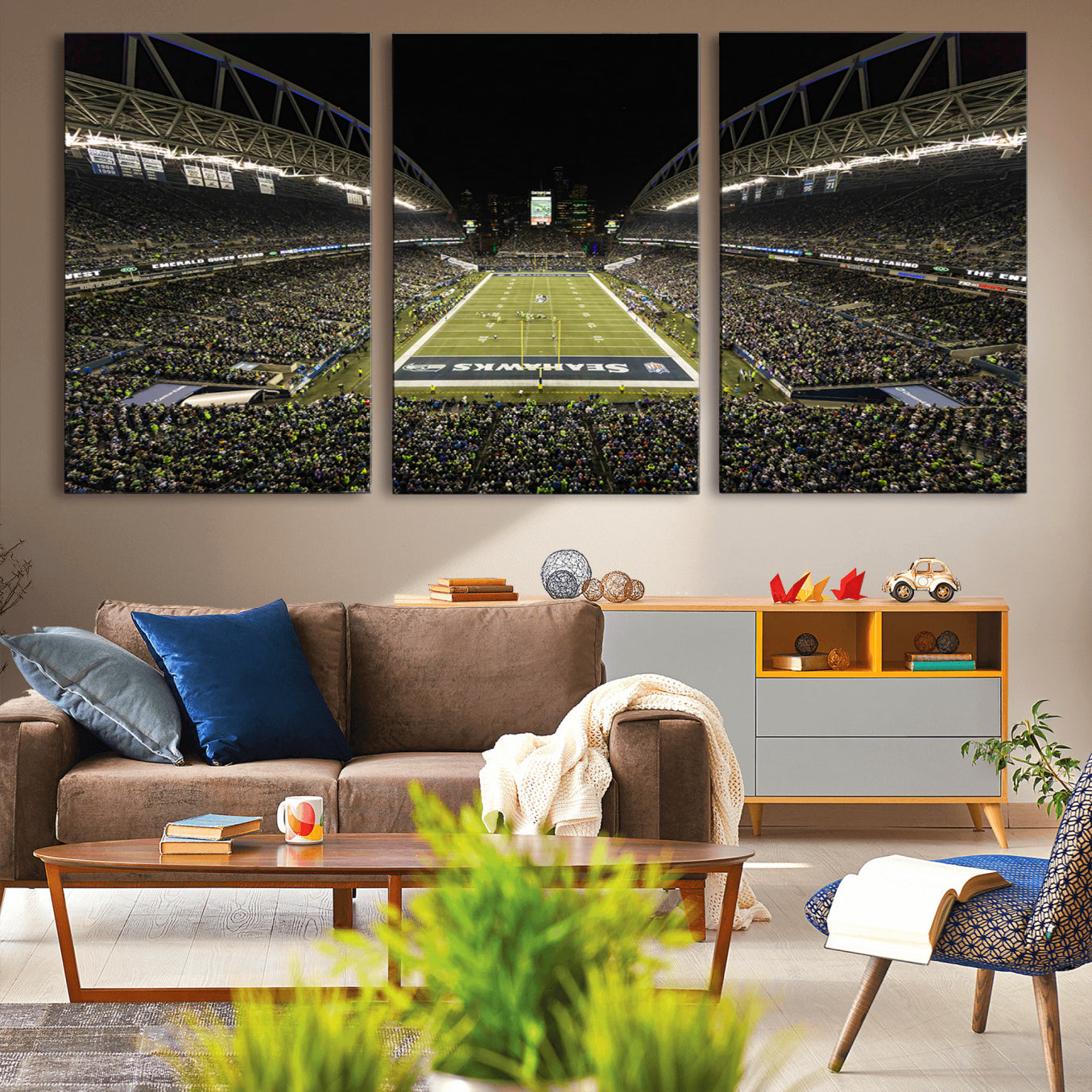 81900-MGV-CV-36X24-Seattle Seahawks Football Team Print Wall Art - Seattle Century Link Field Stadium Wall Art Canvas