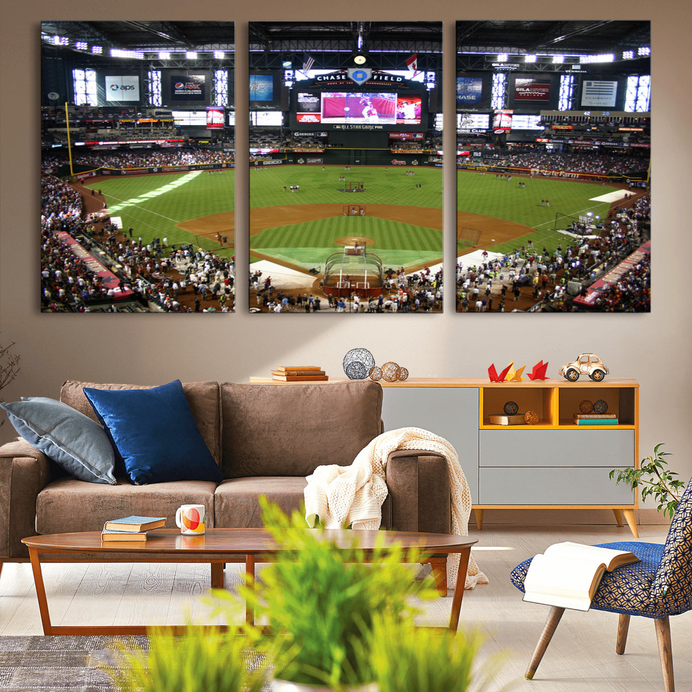 91630-MGV-CV-36X24-Arizona Diamondbacks Baseball Team Print - Phoenix Chase Field Baseball Stadium Wall Art Canvas