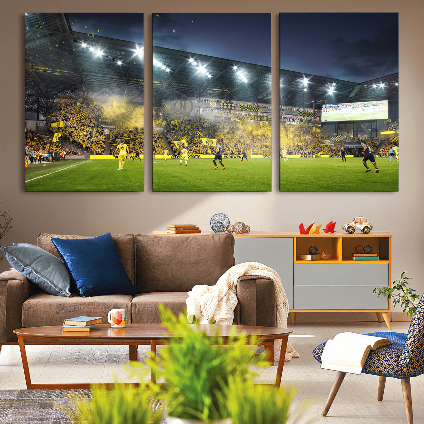 65820-MGV-CV-36X24-Columbus Crew Stadium Match Triple Canvas Wall Art - Dynamic MLS Game Scene Canvas Wall Art